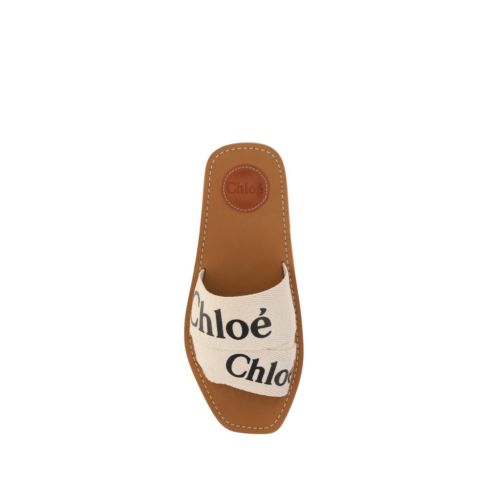 Chloé White Cotton Flat Sandals Chloé