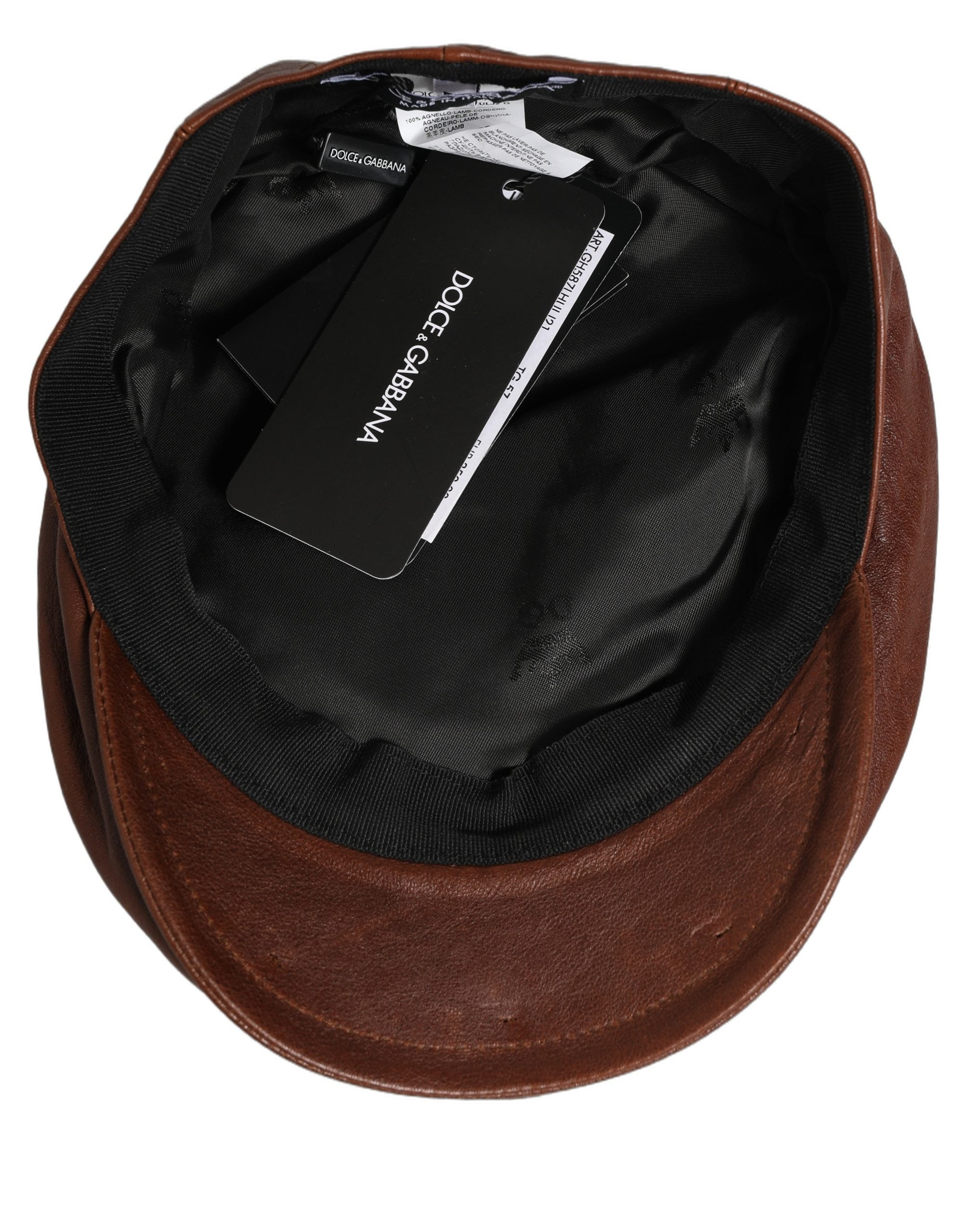 Dolce & Gabbana Men Brown Lamb Leather Newsboy Cloth Capello Hat Dolce & Gabbana