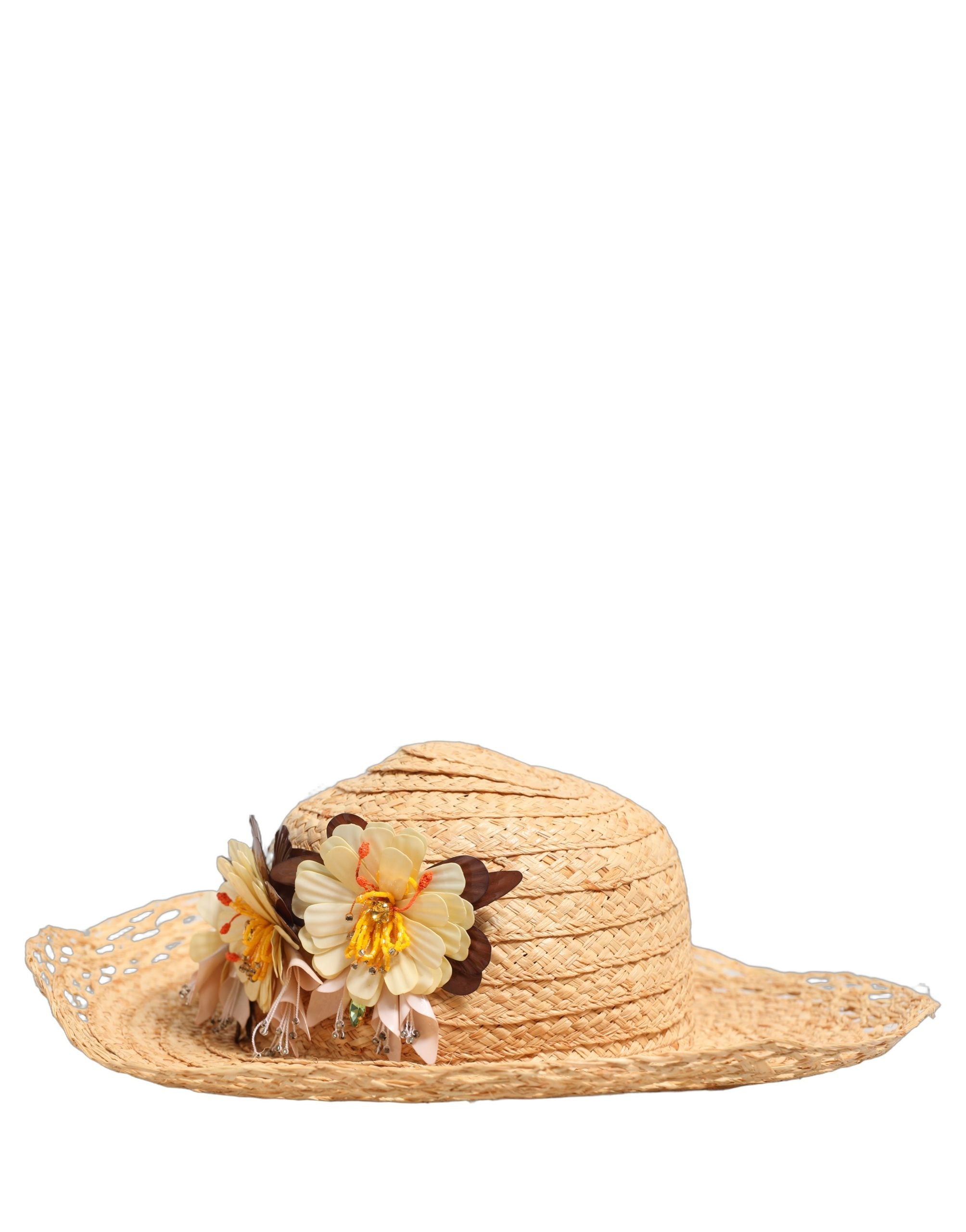 Dolce & Gabbana Women Beige Wide Brim Floral Bucket Capello Hat Dolce & Gabbana