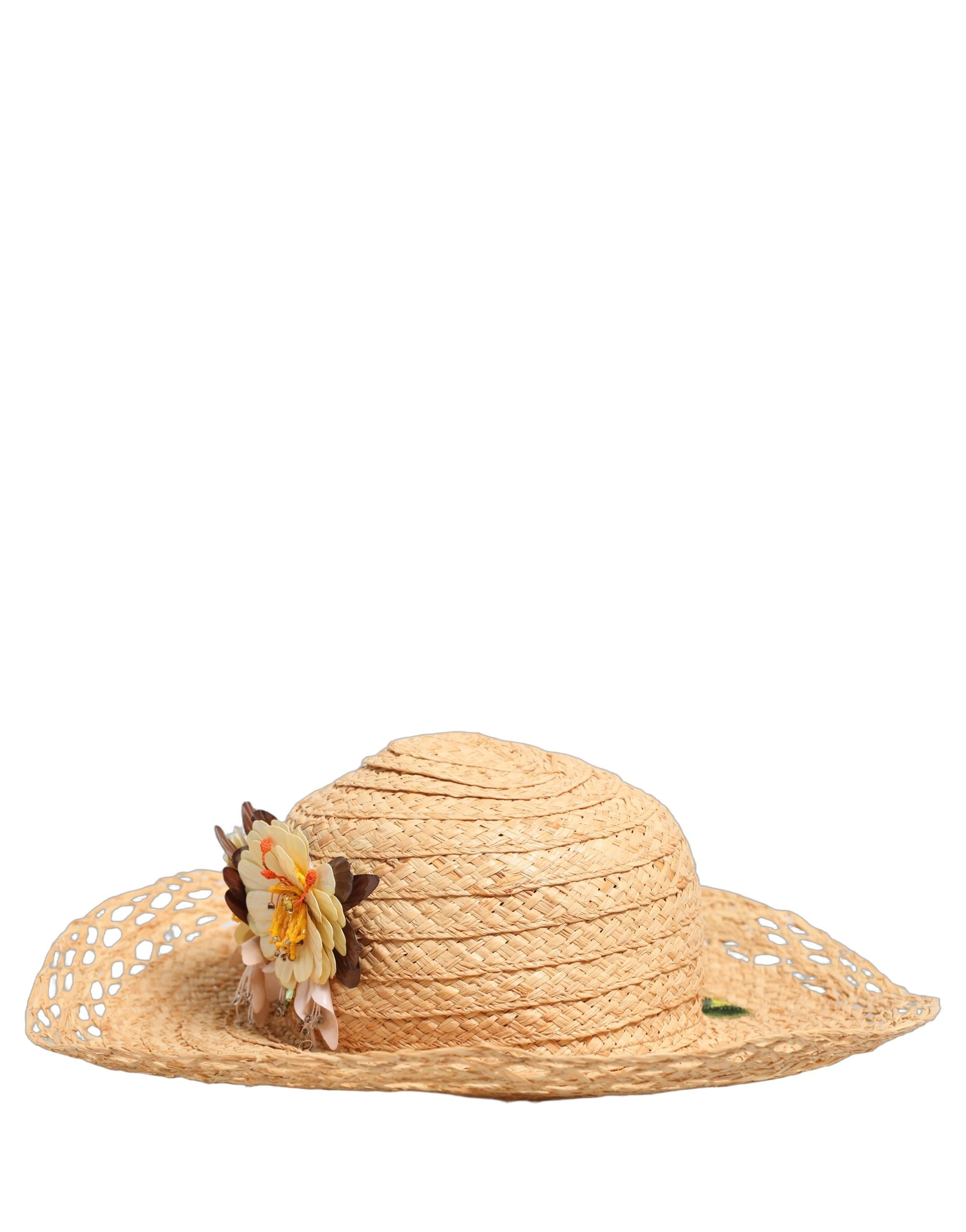 Dolce & Gabbana Women Beige Wide Brim Floral Bucket Capello Hat Dolce & Gabbana