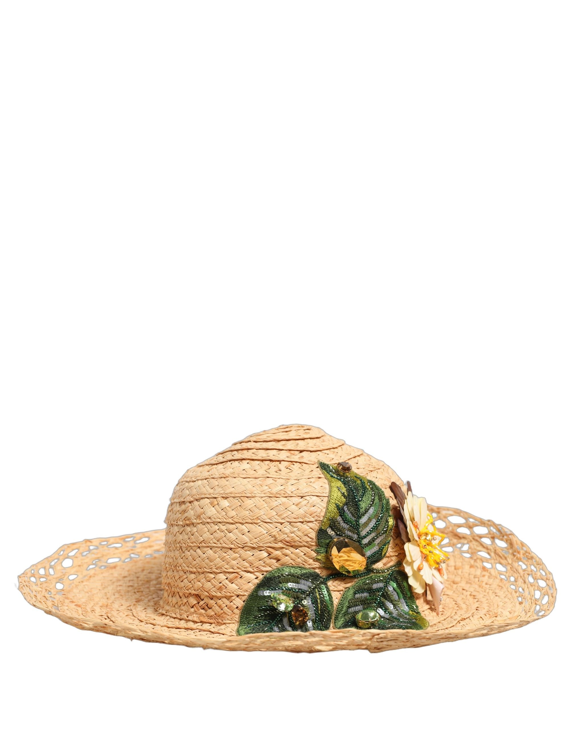 Dolce & Gabbana Women Beige Wide Brim Floral Bucket Capello Hat Dolce & Gabbana