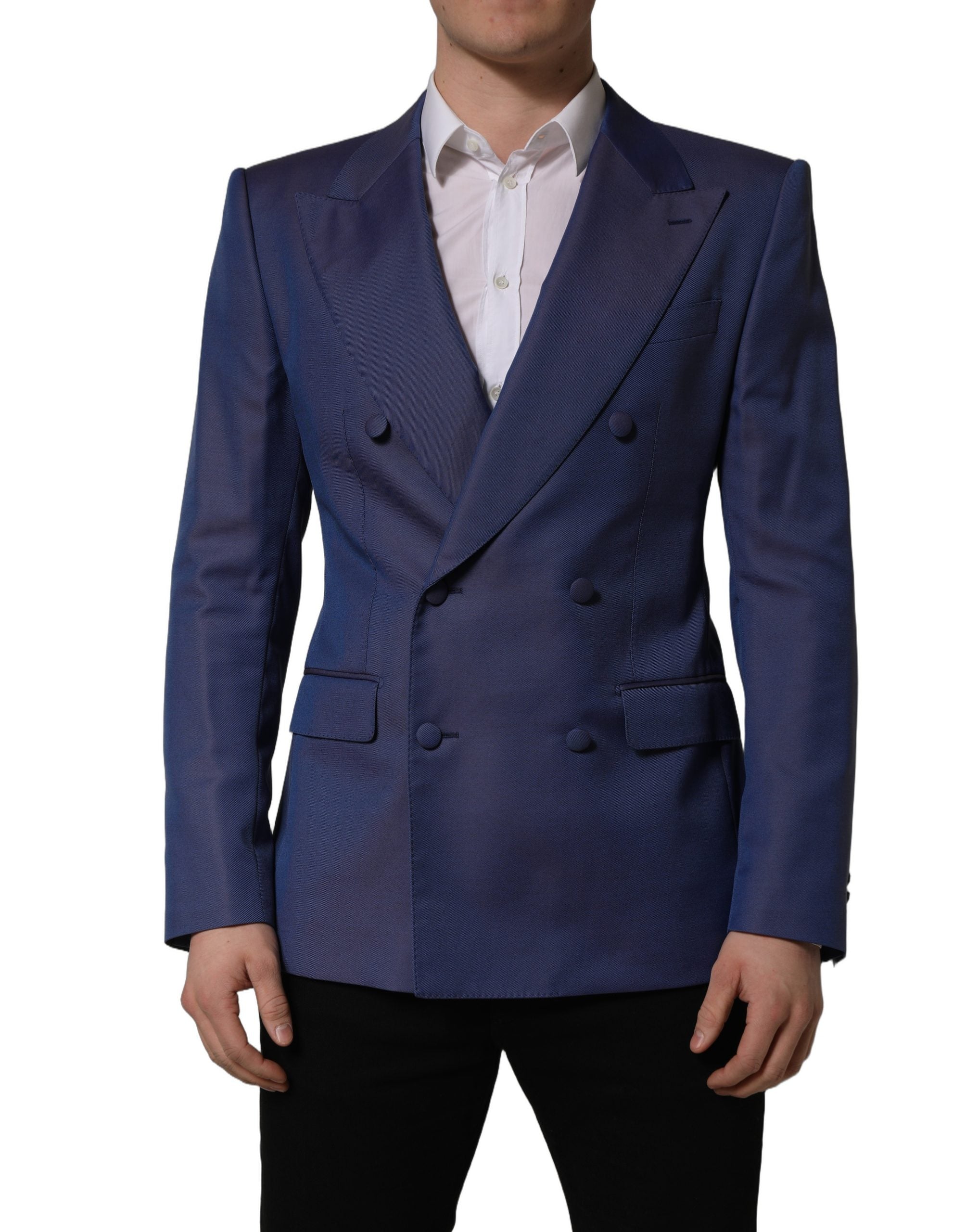 Dolce & Gabbana Blue Wool Double Breasted Men Blazer Jacket Dolce & Gabbana