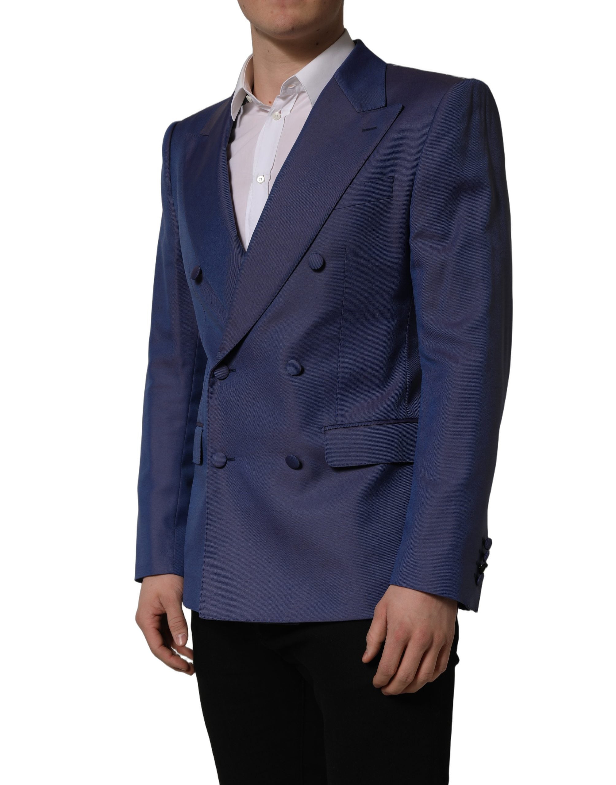 Dolce & Gabbana Blue Wool Double Breasted Men Blazer Jacket Dolce & Gabbana