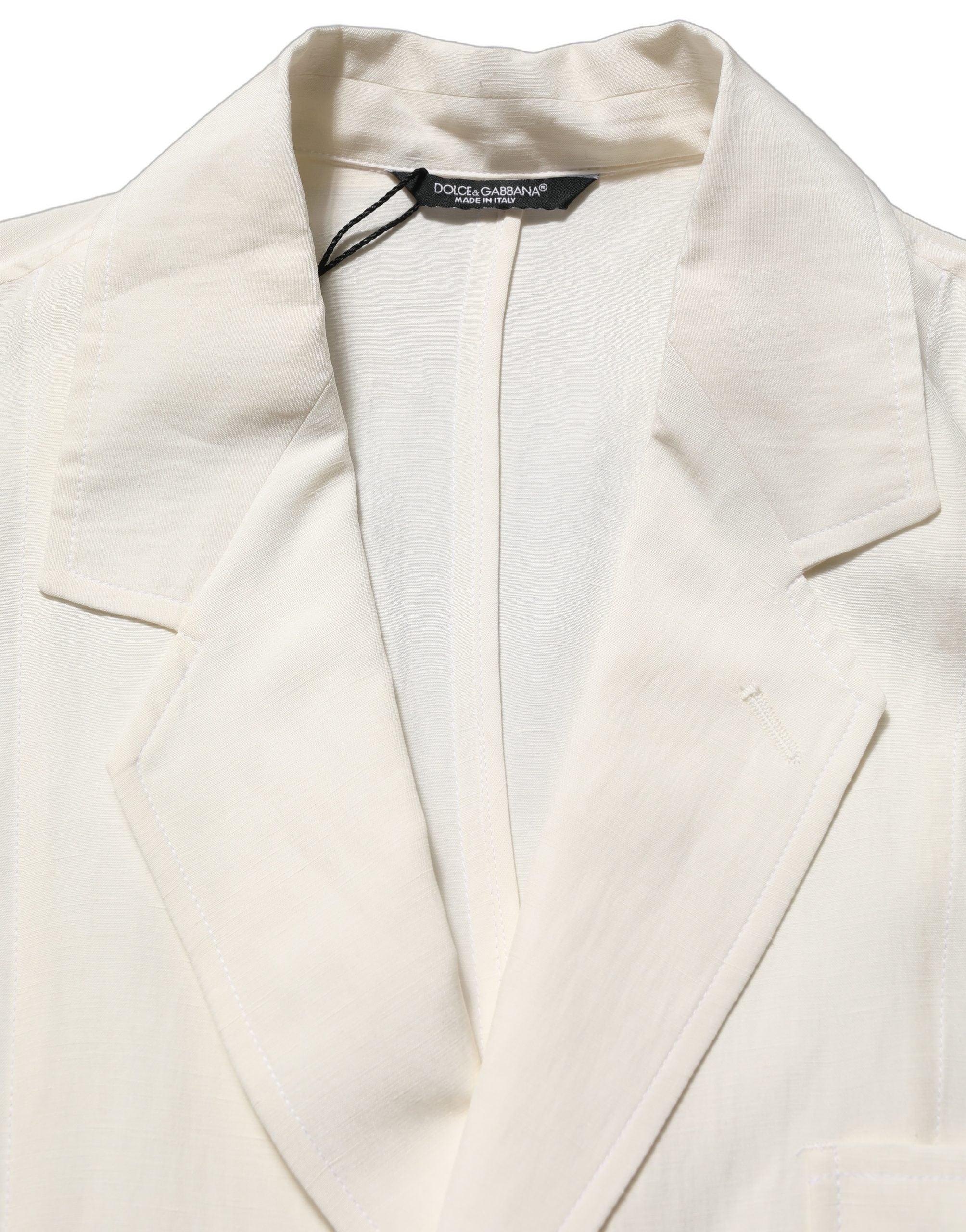 Dolce & Gabbana Off White Flax Single Breasted Blazer Jacket Dolce & Gabbana