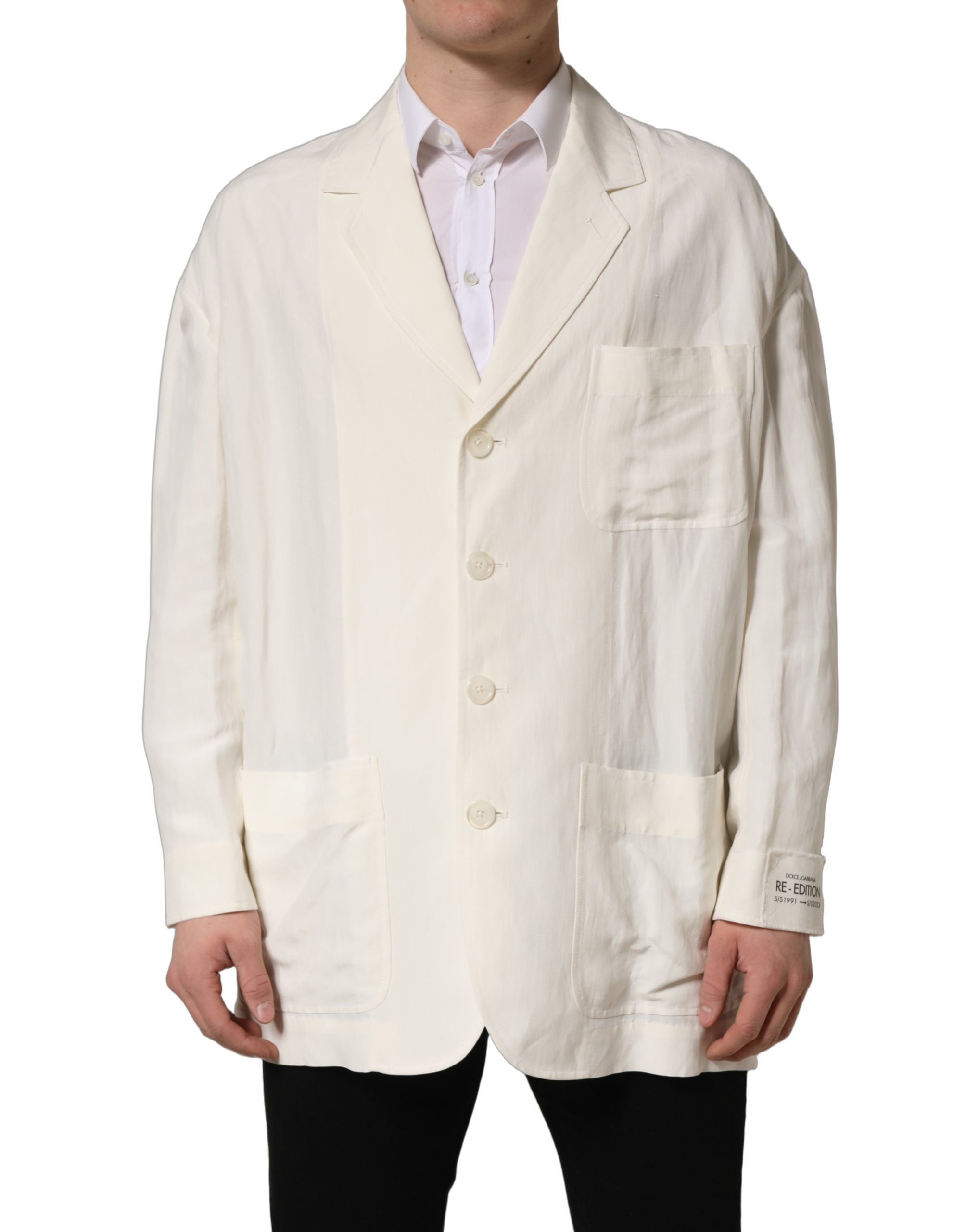 Dolce & Gabbana Off White Flax Single Breasted Blazer Jacket Dolce & Gabbana