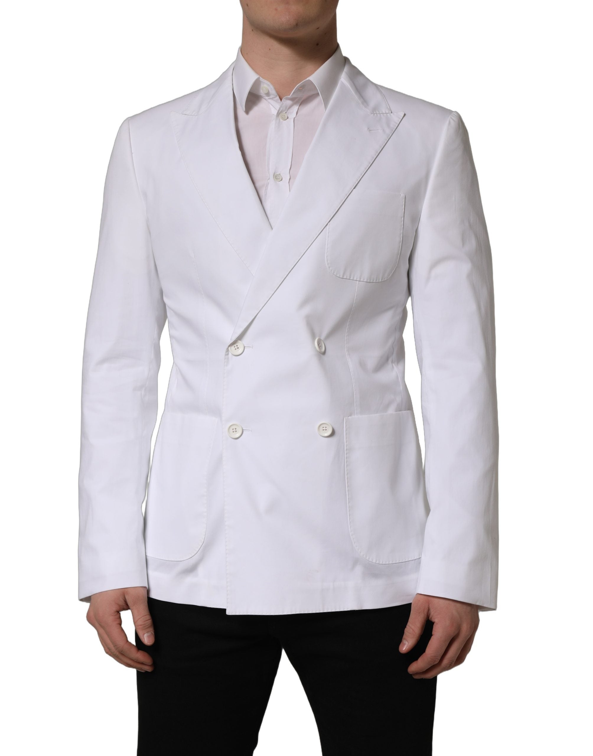 Dolce & Gabbana White Cotton Double Breasted Blazer Jacket Dolce & Gabbana