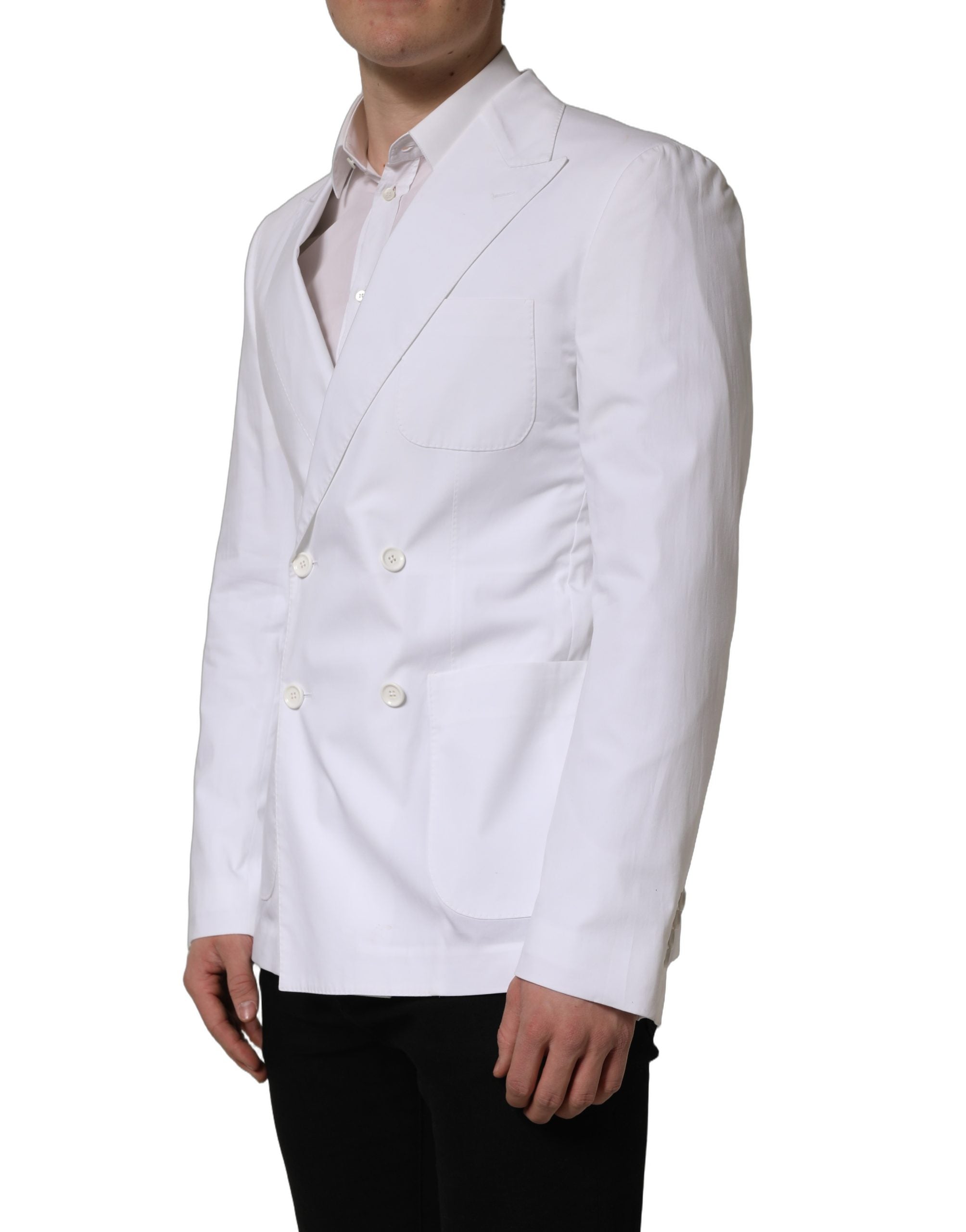 Dolce & Gabbana White Cotton Double Breasted Blazer Jacket Dolce & Gabbana