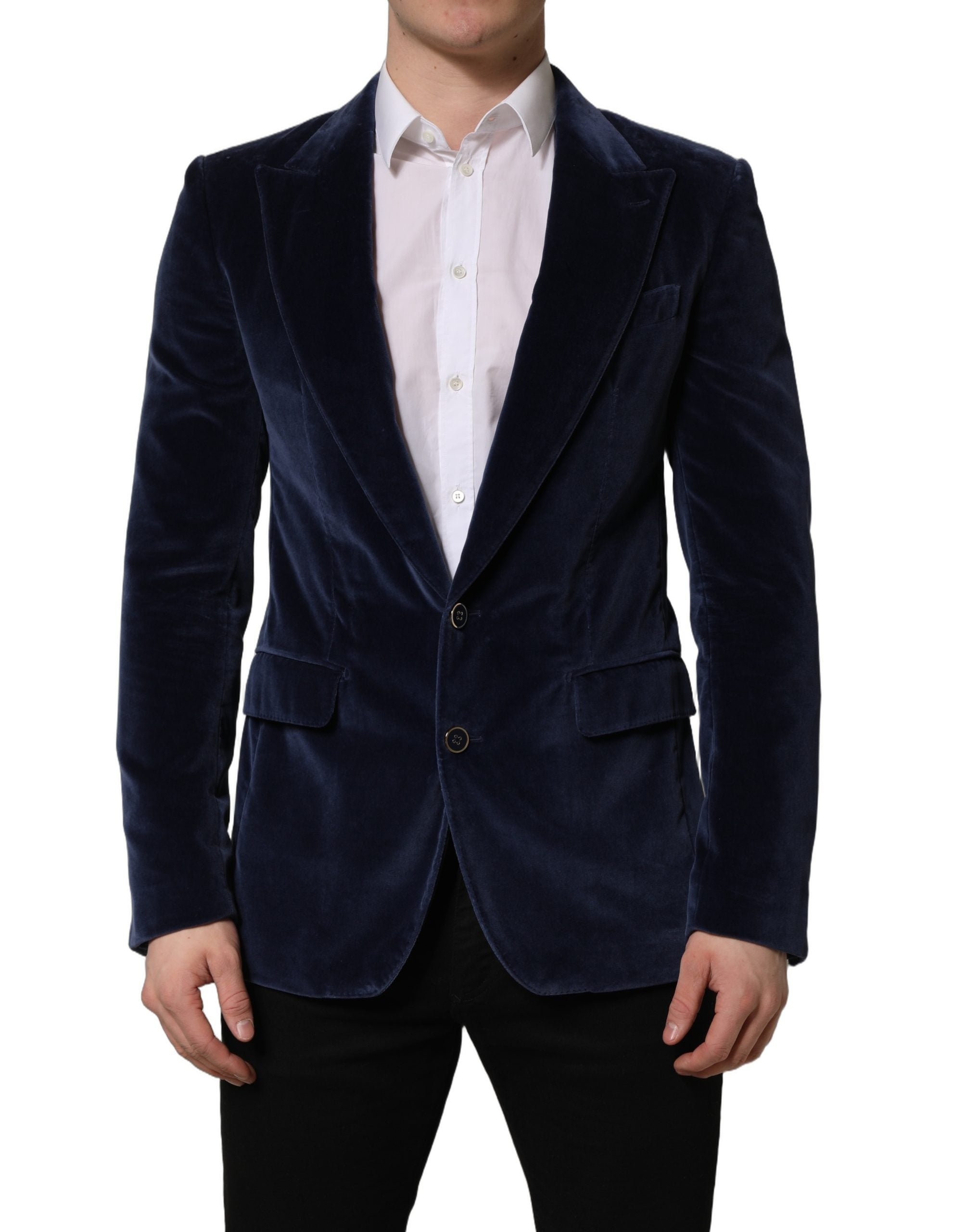 Dolce & Gabbana Blue Velvet Single Breasted Blazer Jacket Dolce & Gabbana