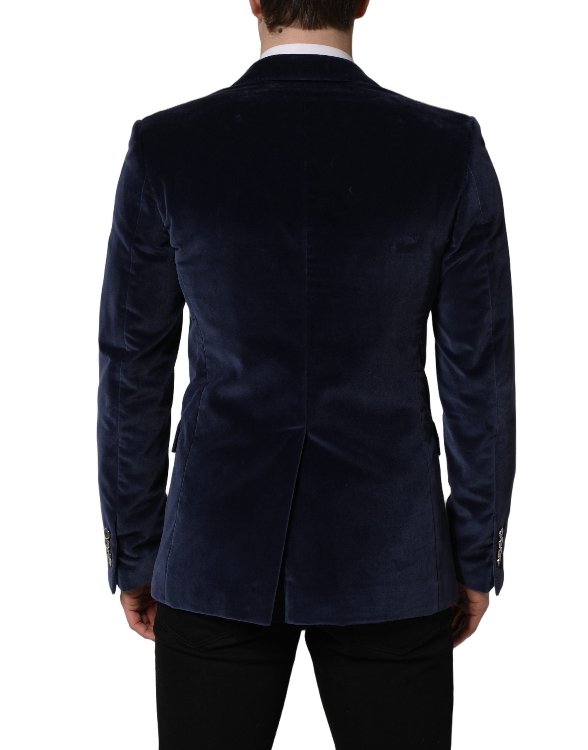 Dolce & Gabbana Blue Velvet Single Breasted Blazer Jacket Dolce & Gabbana