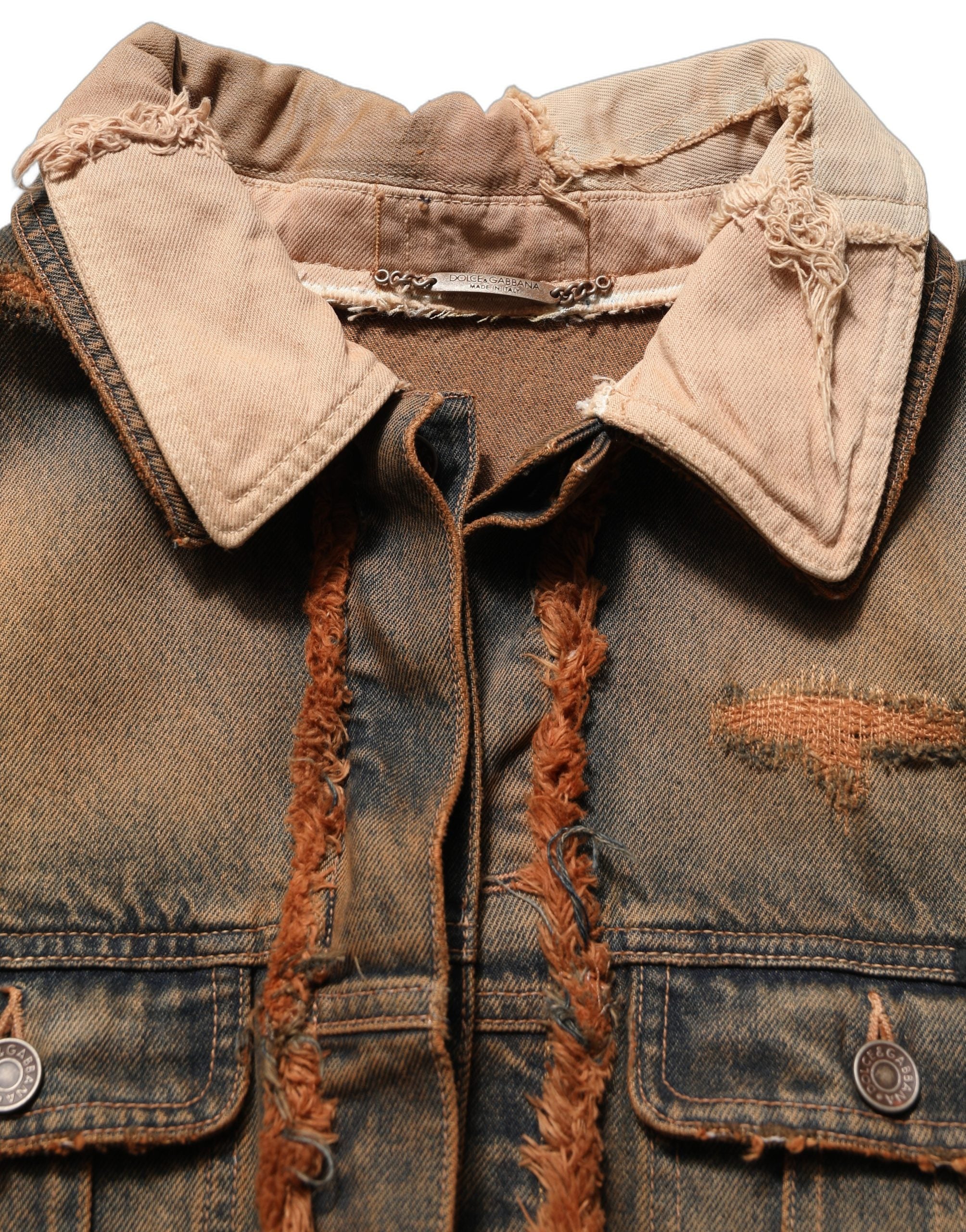 Dolce & Gabbana Multicolor Raw Cut Panelled Denim Men Jacket Dolce & Gabbana