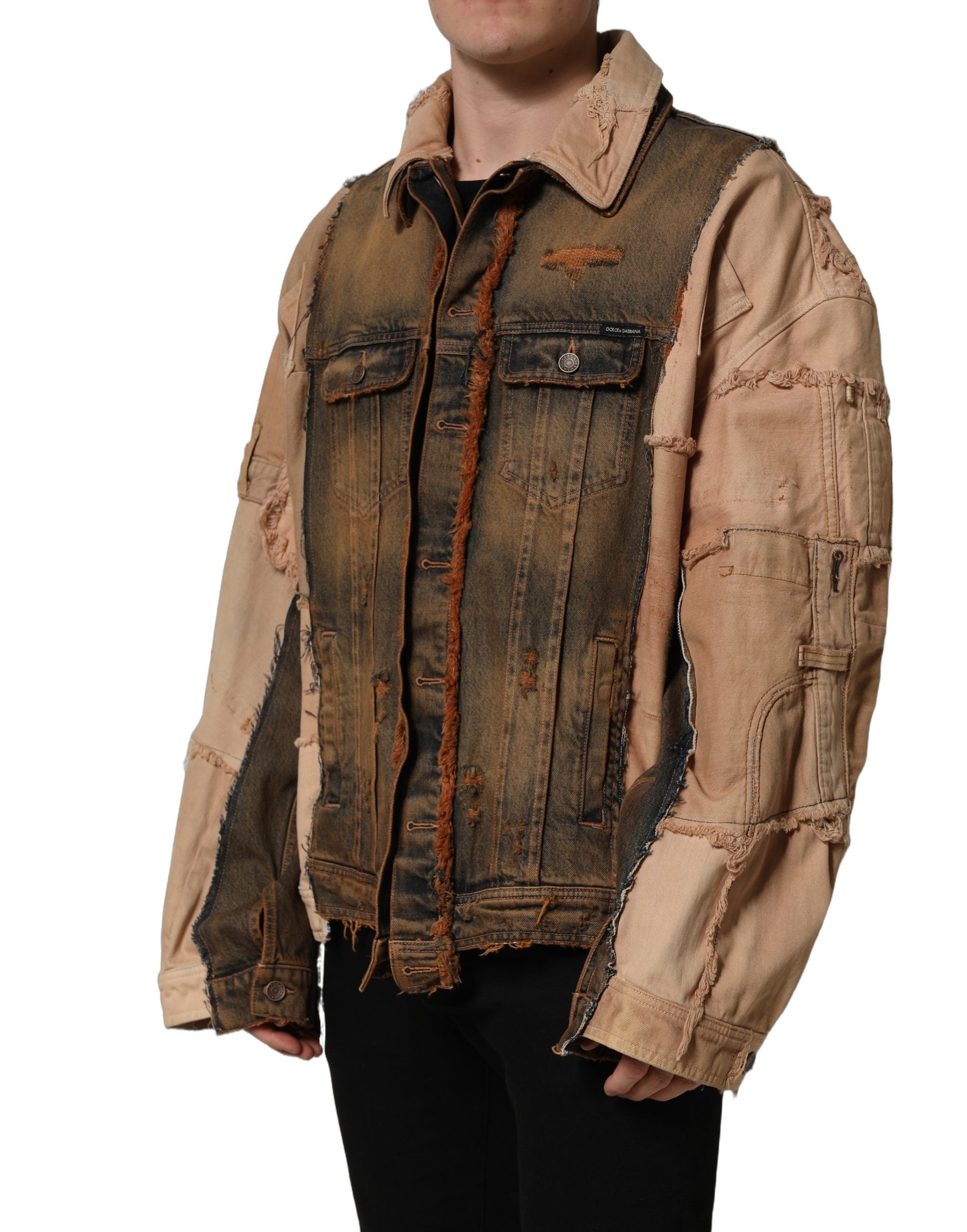 Dolce & Gabbana Multicolor Raw Cut Panelled Denim Men Jacket Dolce & Gabbana