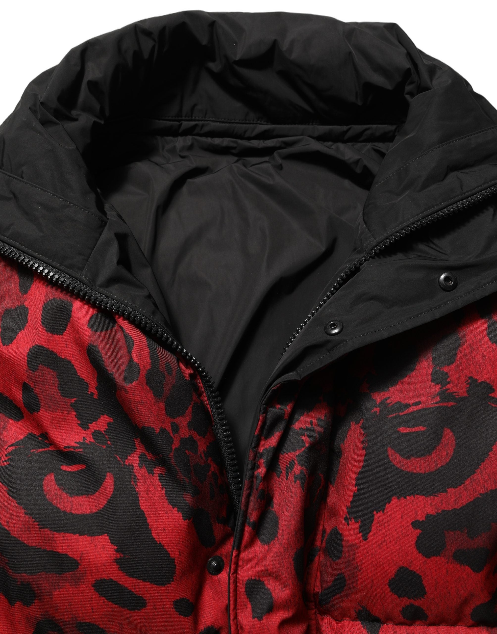 Dolce & Gabbana Red Black Reversible Animal Print Puffer Coat Jacket Dolce & Gabbana