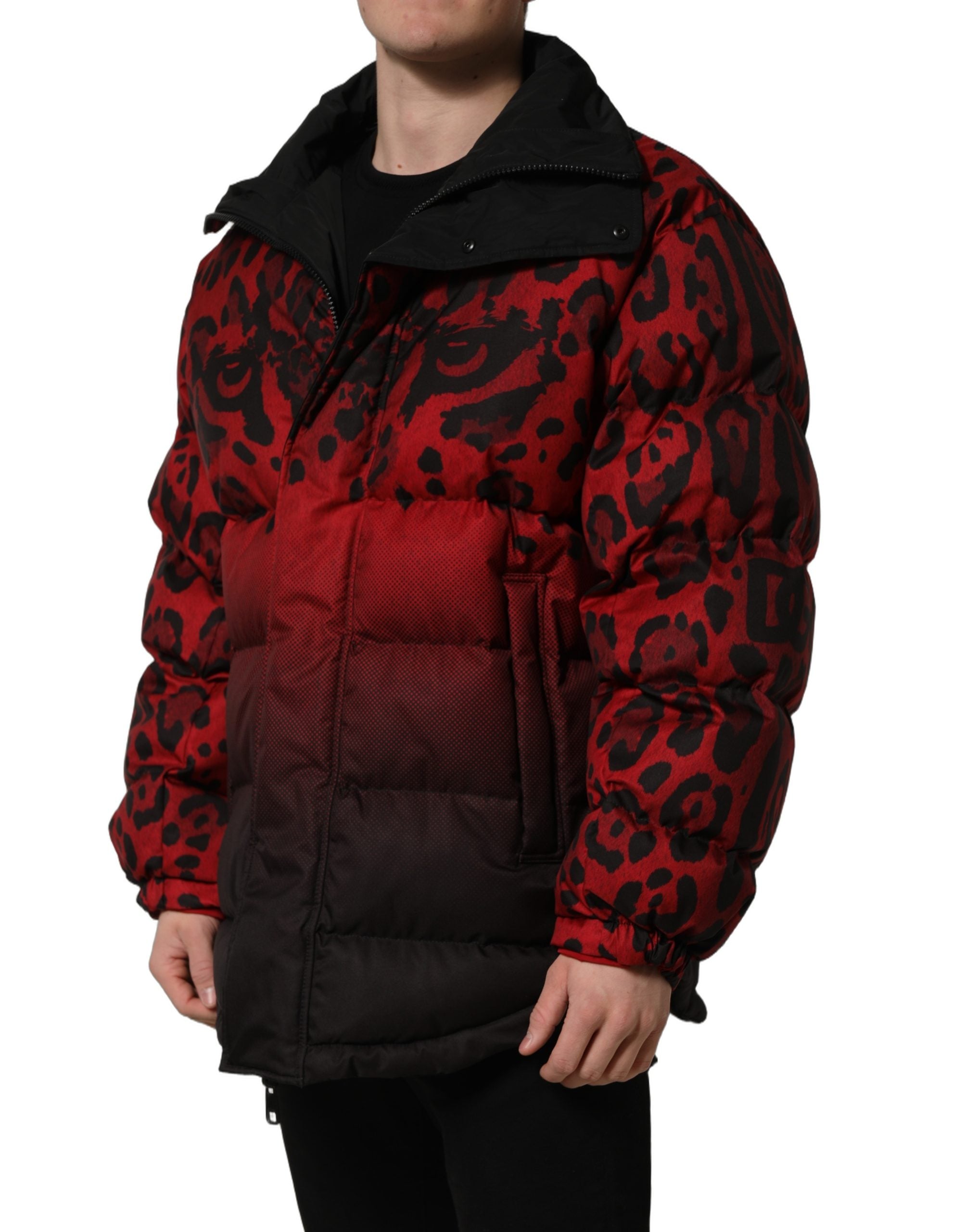 Dolce & Gabbana Red Black Reversible Animal Print Puffer Coat Jacket Dolce & Gabbana