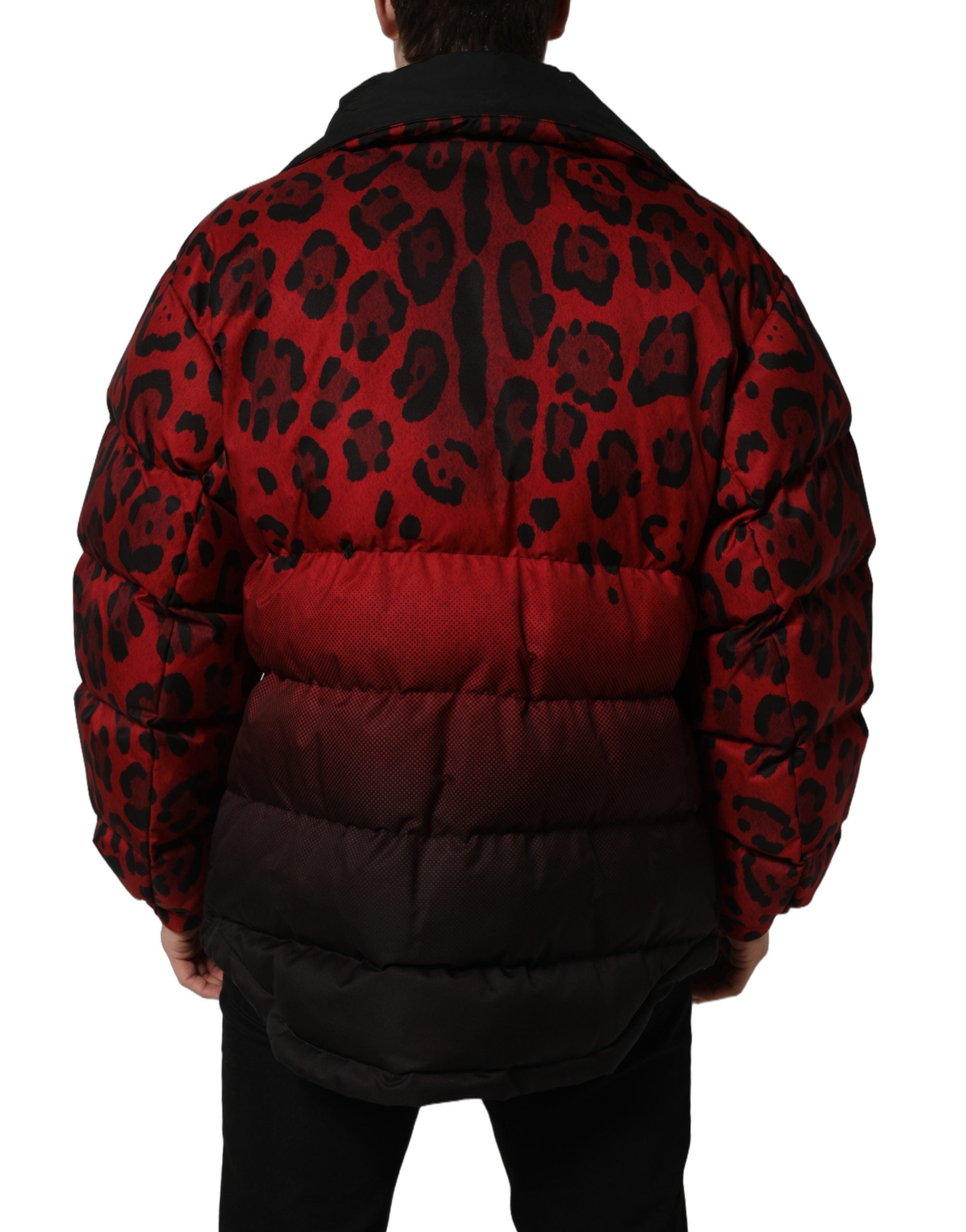Dolce & Gabbana Red Black Reversible Animal Print Puffer Coat Jacket Dolce & Gabbana