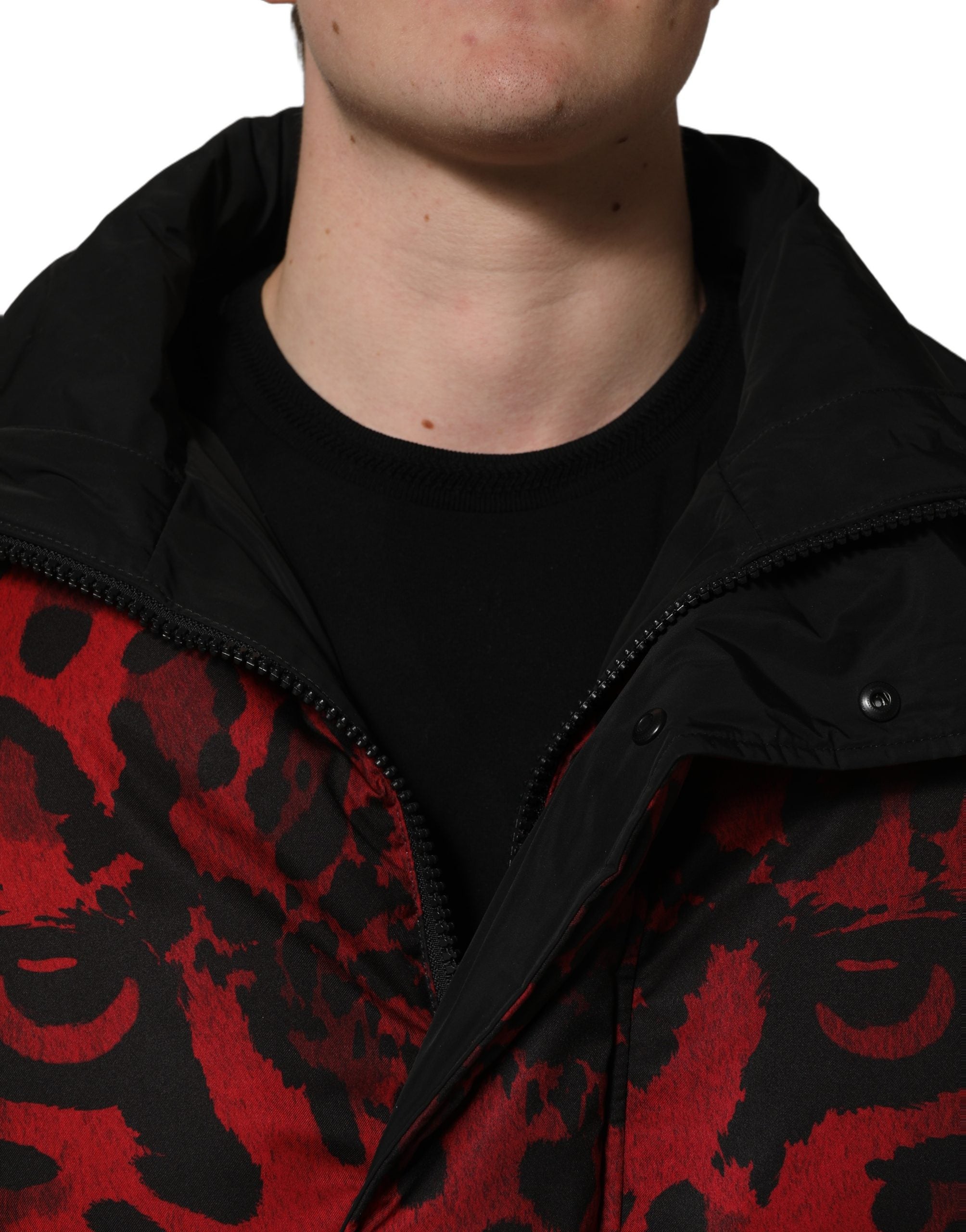 Dolce & Gabbana Red Black Reversible Animal Print Puffer Coat Jacket Dolce & Gabbana