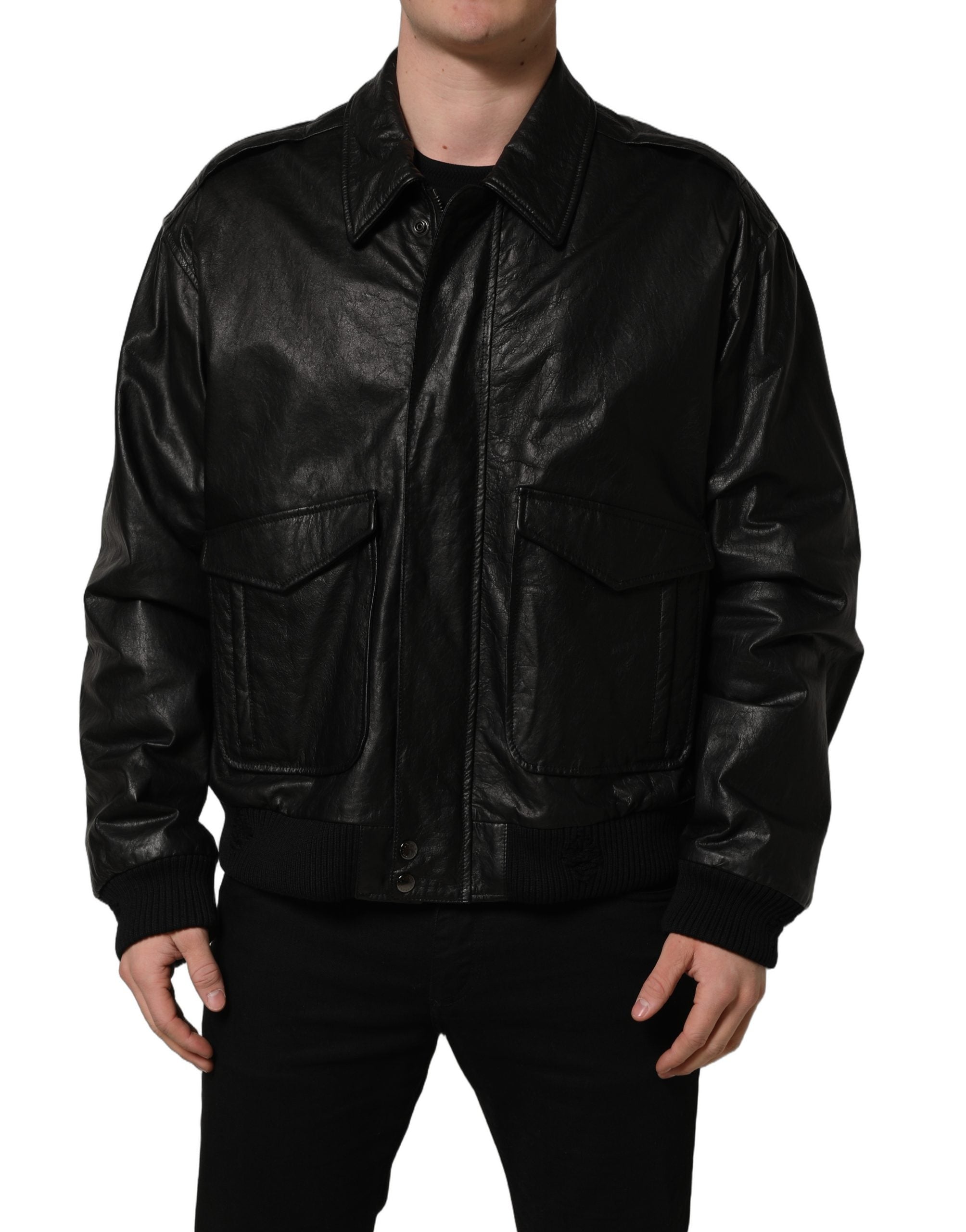 Dolce & Gabbana Black Leather Full Zip Men Biker Jacket Dolce & Gabbana