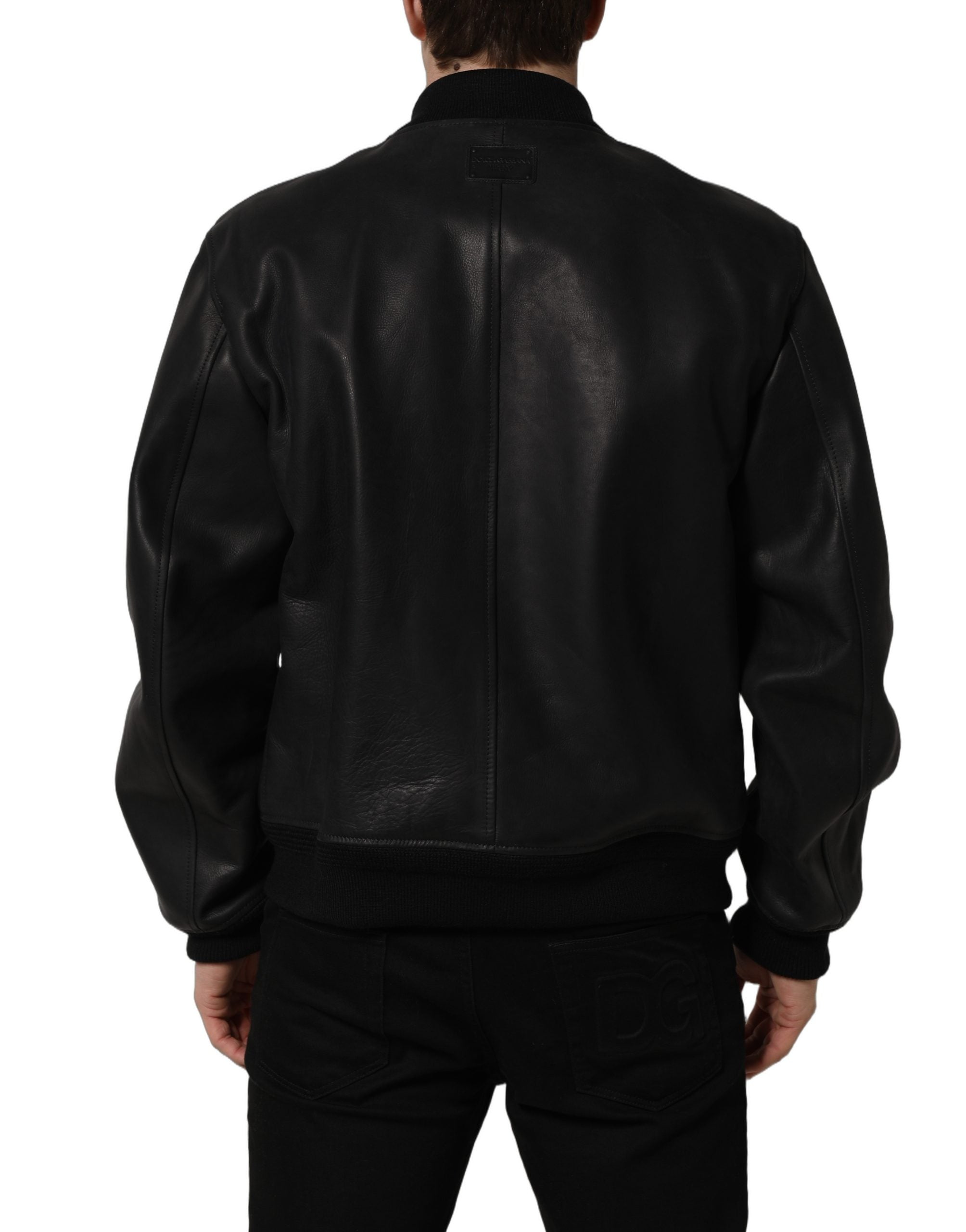 Dolce & Gabbana Black Leather Full Zip Men Biker Jacket Dolce & Gabbana