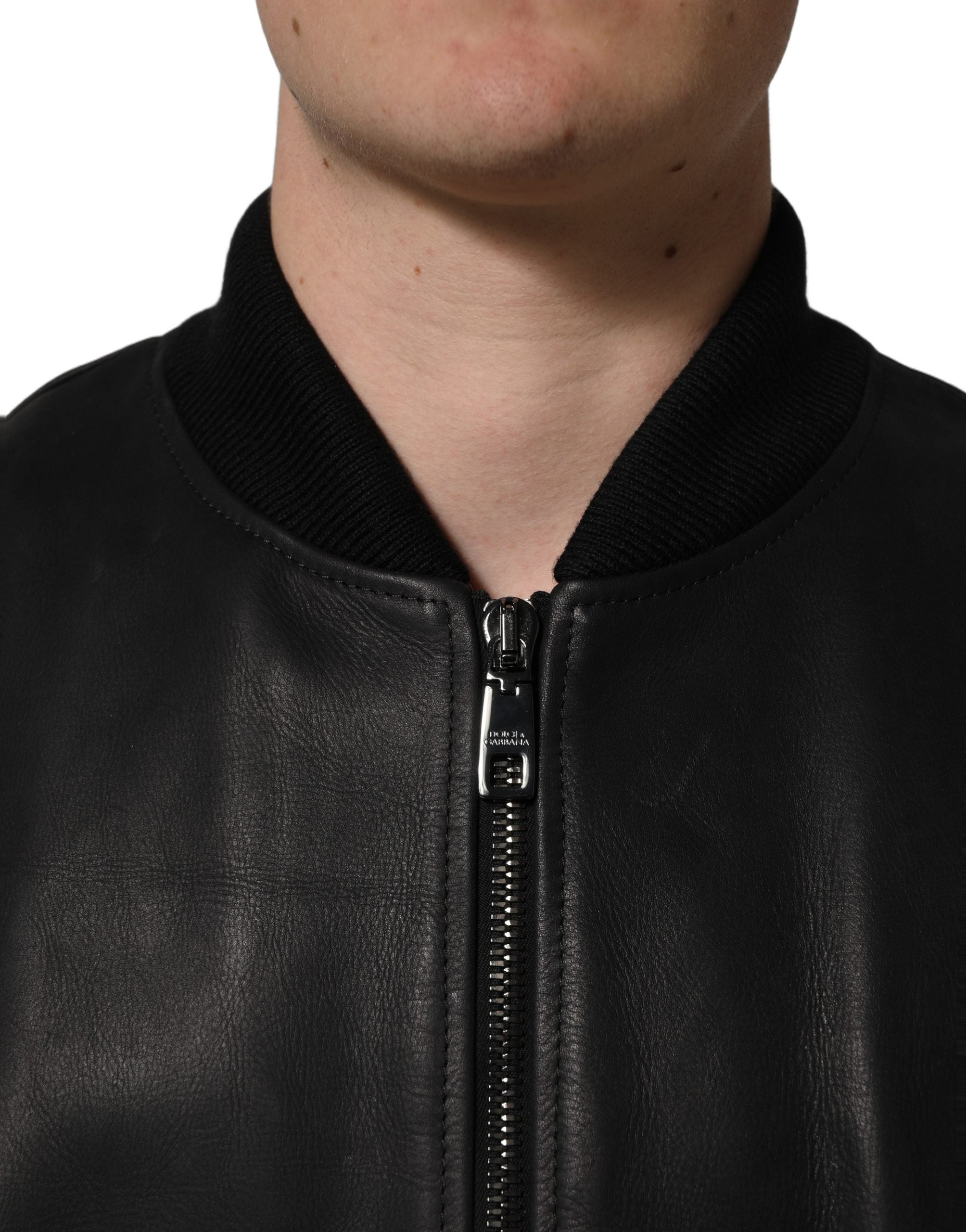 Dolce & Gabbana Black Leather Full Zip Men Biker Jacket Dolce & Gabbana
