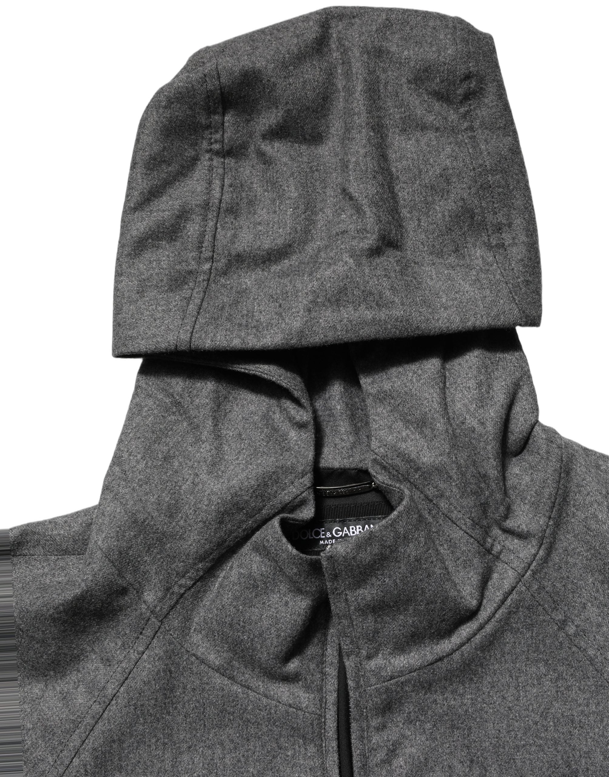 Dolce & Gabbana Gray Cotton Men Hooded Full Zip Bomber Jacket Dolce & Gabbana