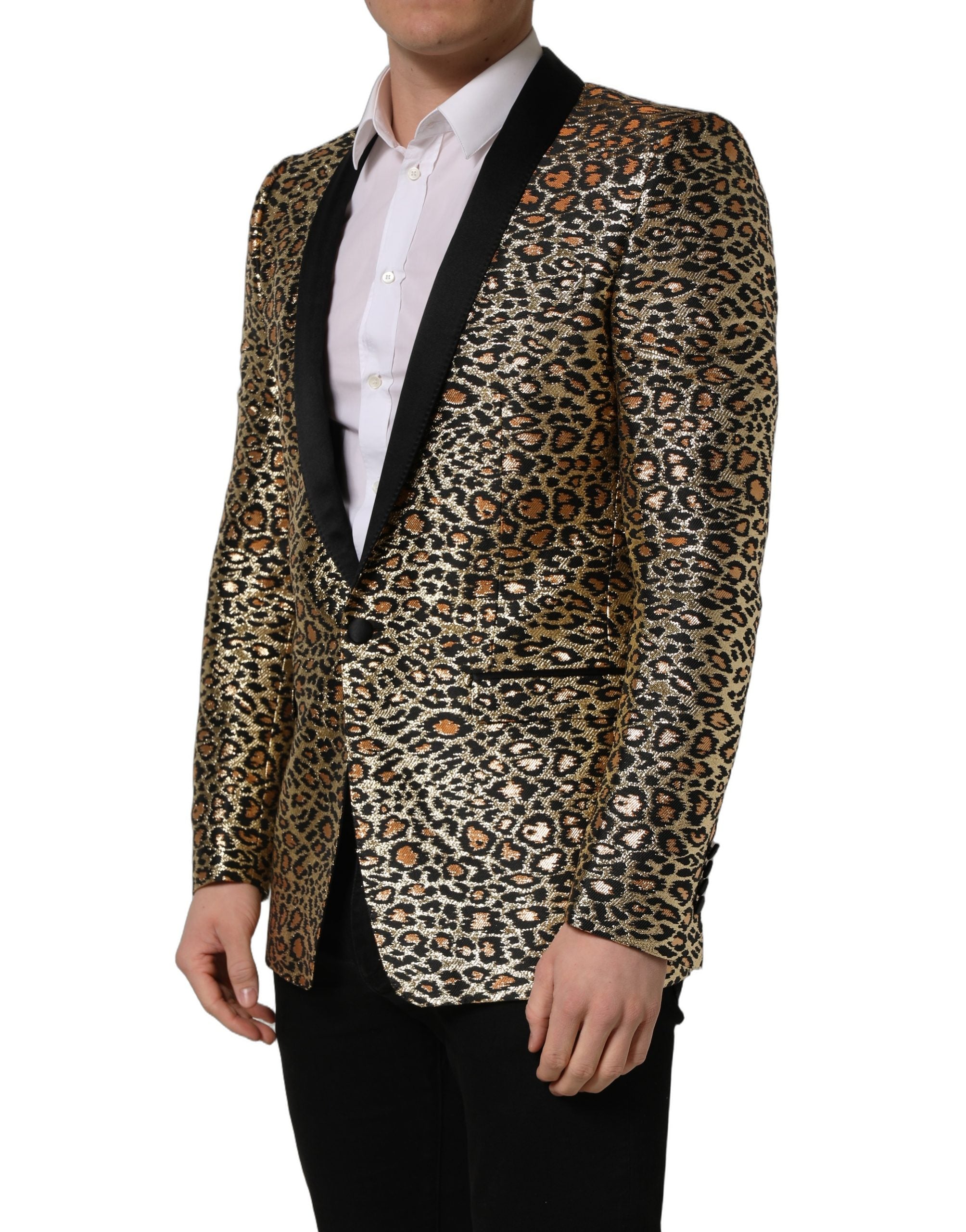 Dolce & Gabbana Gold Leopard Single Breasted Men Coat Jacket Dolce & Gabbana