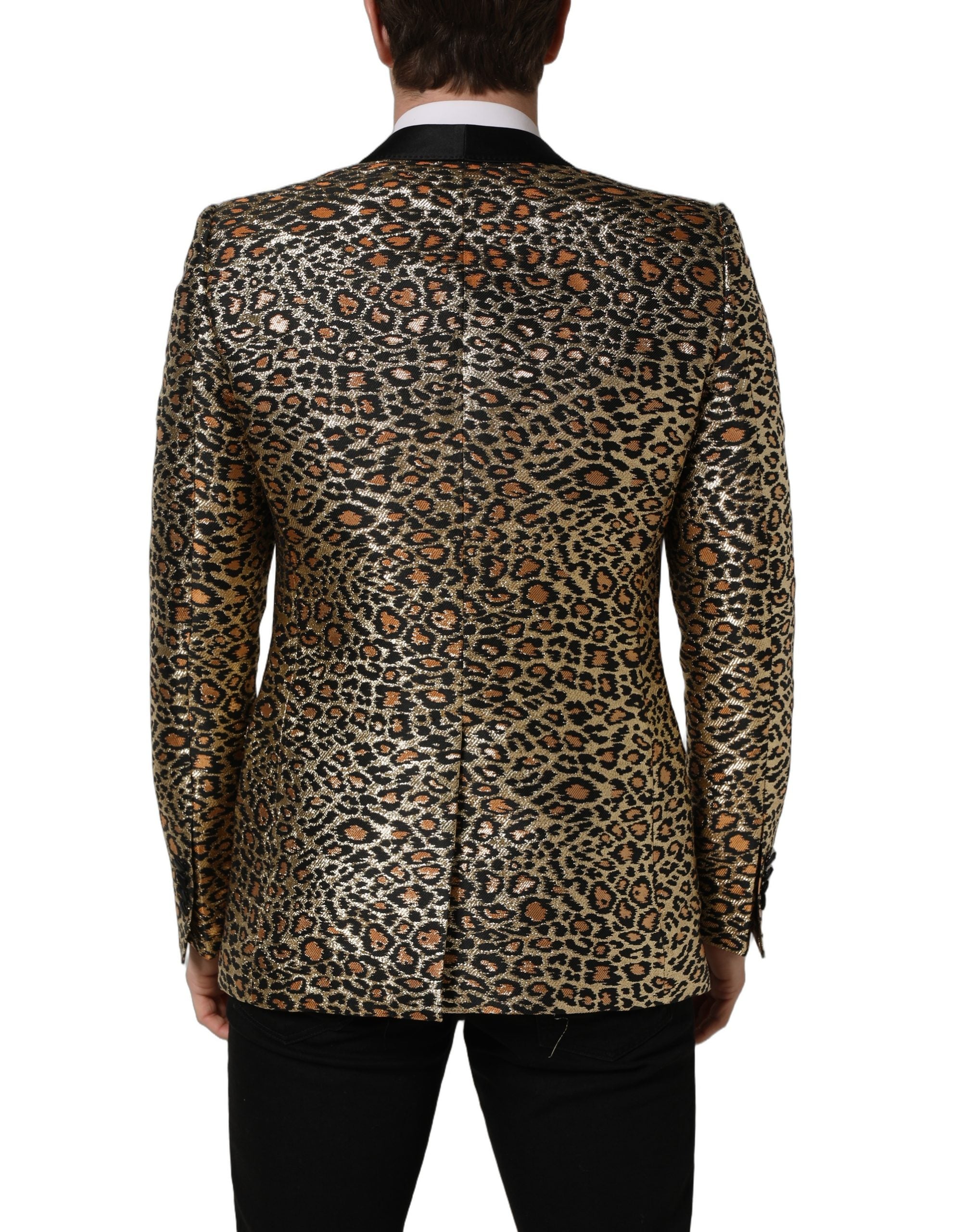 Dolce & Gabbana Gold Leopard Single Breasted Men Coat Jacket Dolce & Gabbana
