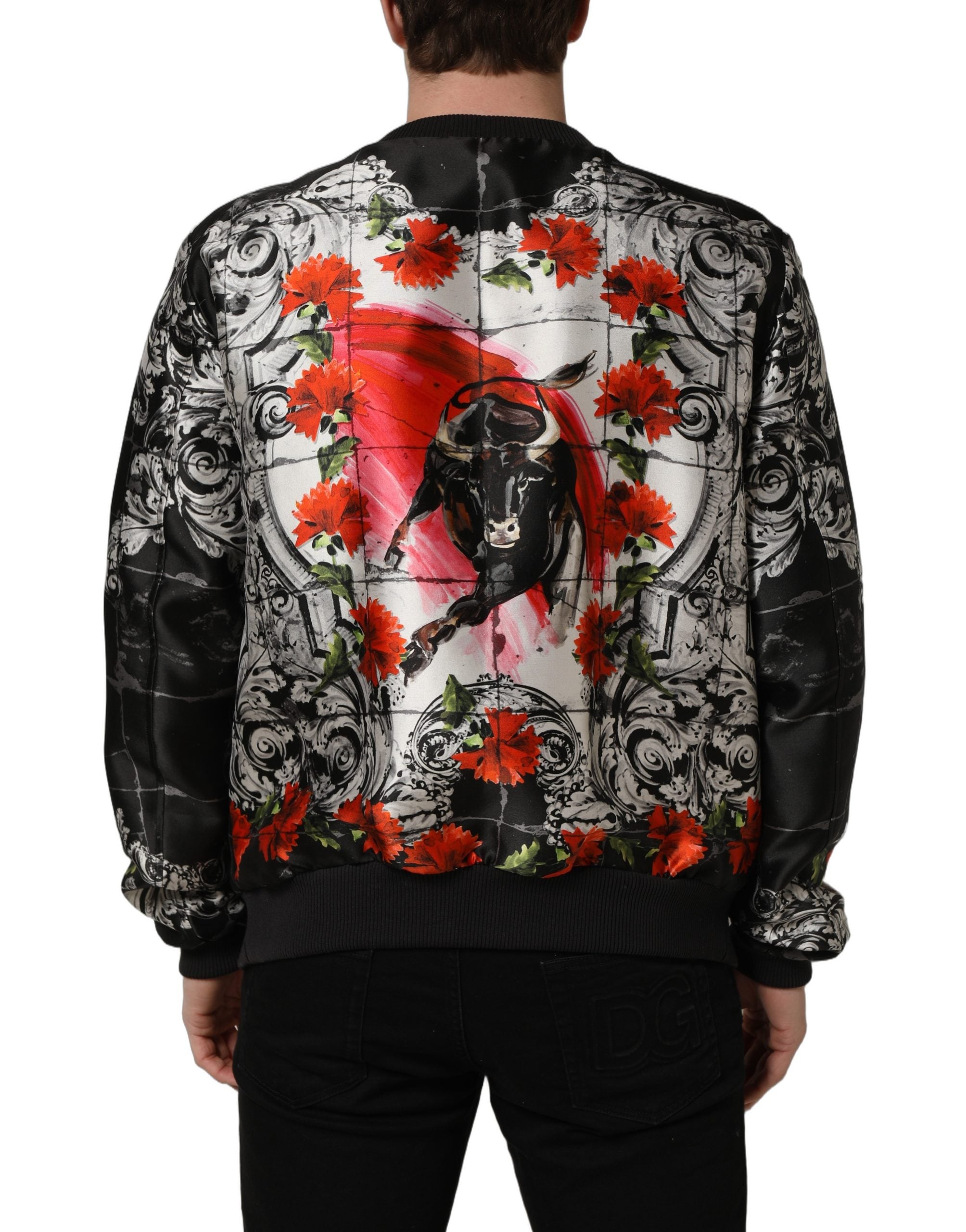 Dolce & Gabbana Multicolor Majolica Bull Print Bomber Jacket Dolce & Gabbana