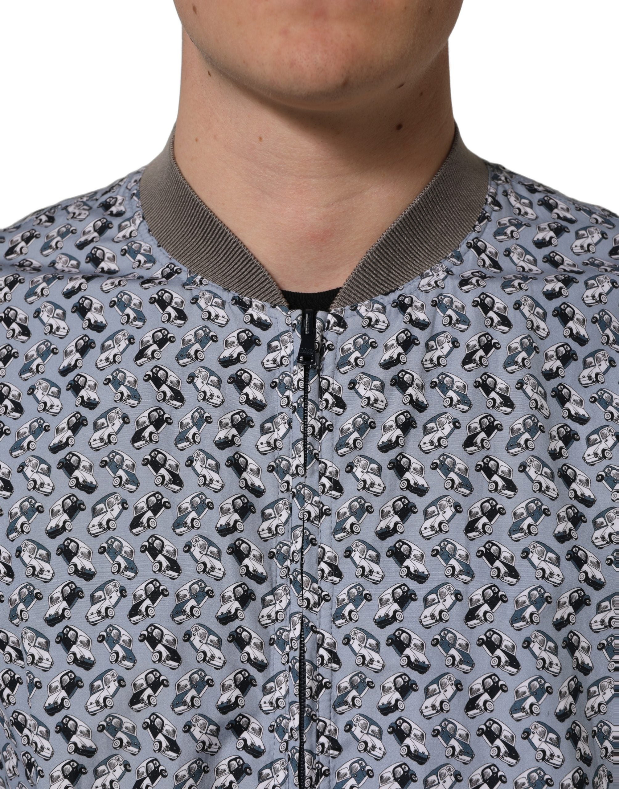 Dolce & Gabbana Light Blue Cotton Car Print Bomber Jacket Dolce & Gabbana