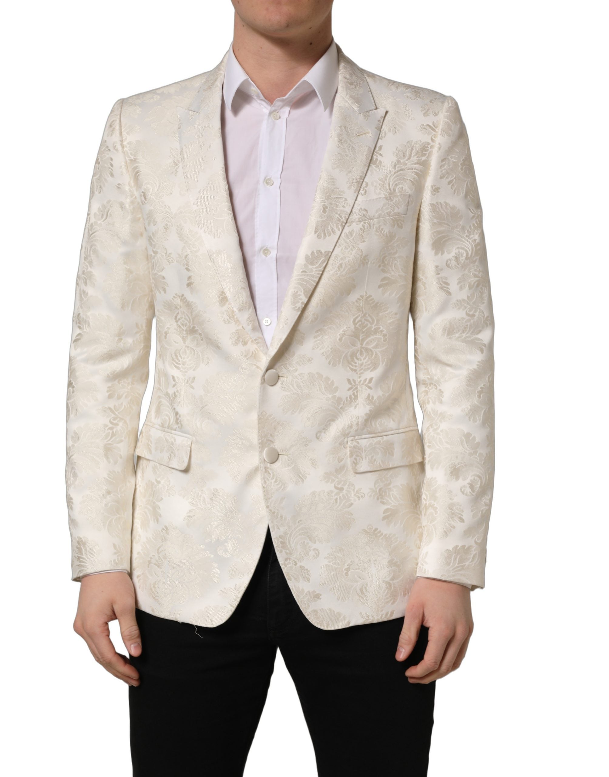 Dolce & Gabbana Off White Floral Single Breasted Men Jacket Dolce & Gabbana