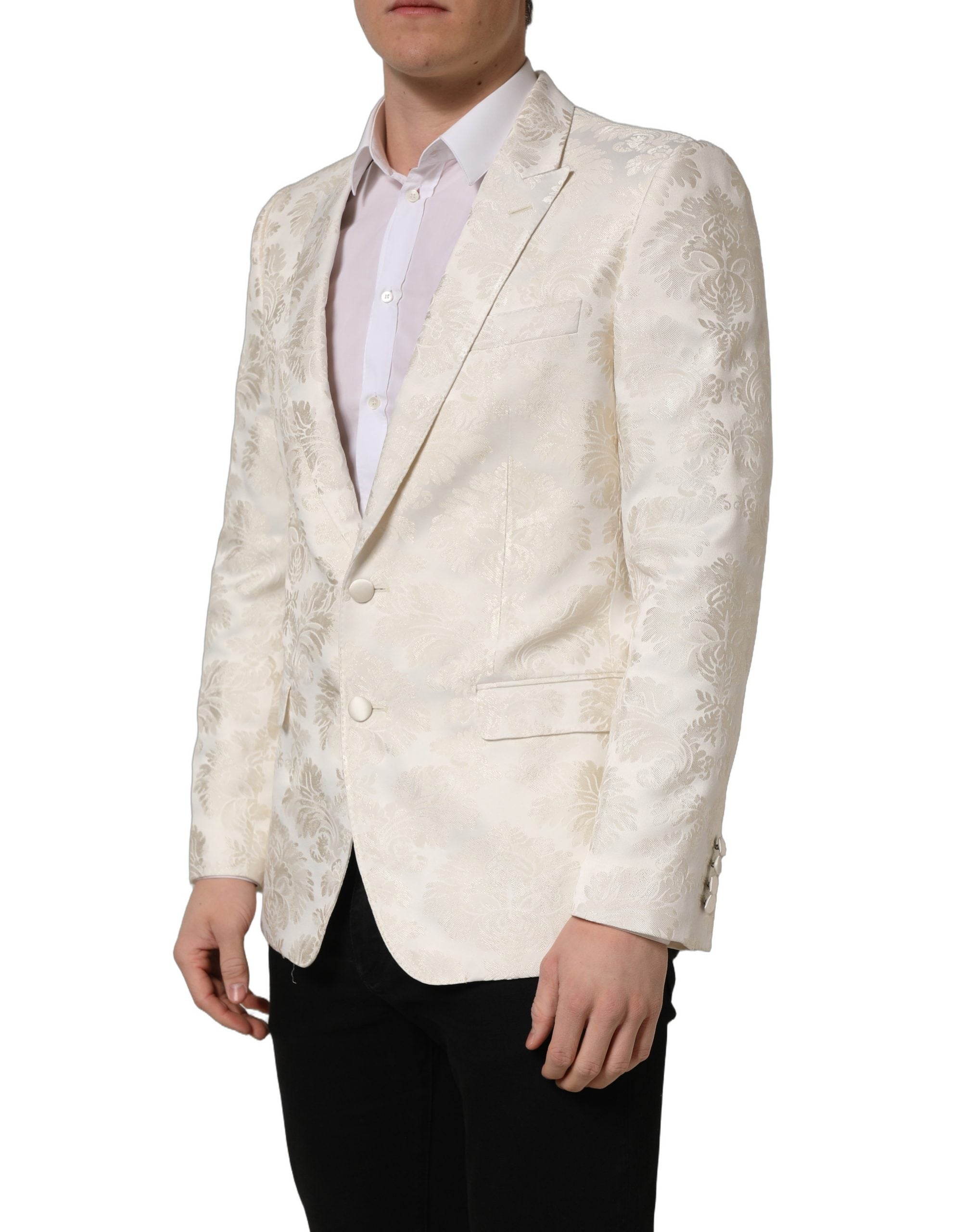 Dolce & Gabbana Off White Floral Single Breasted Men Jacket Dolce & Gabbana