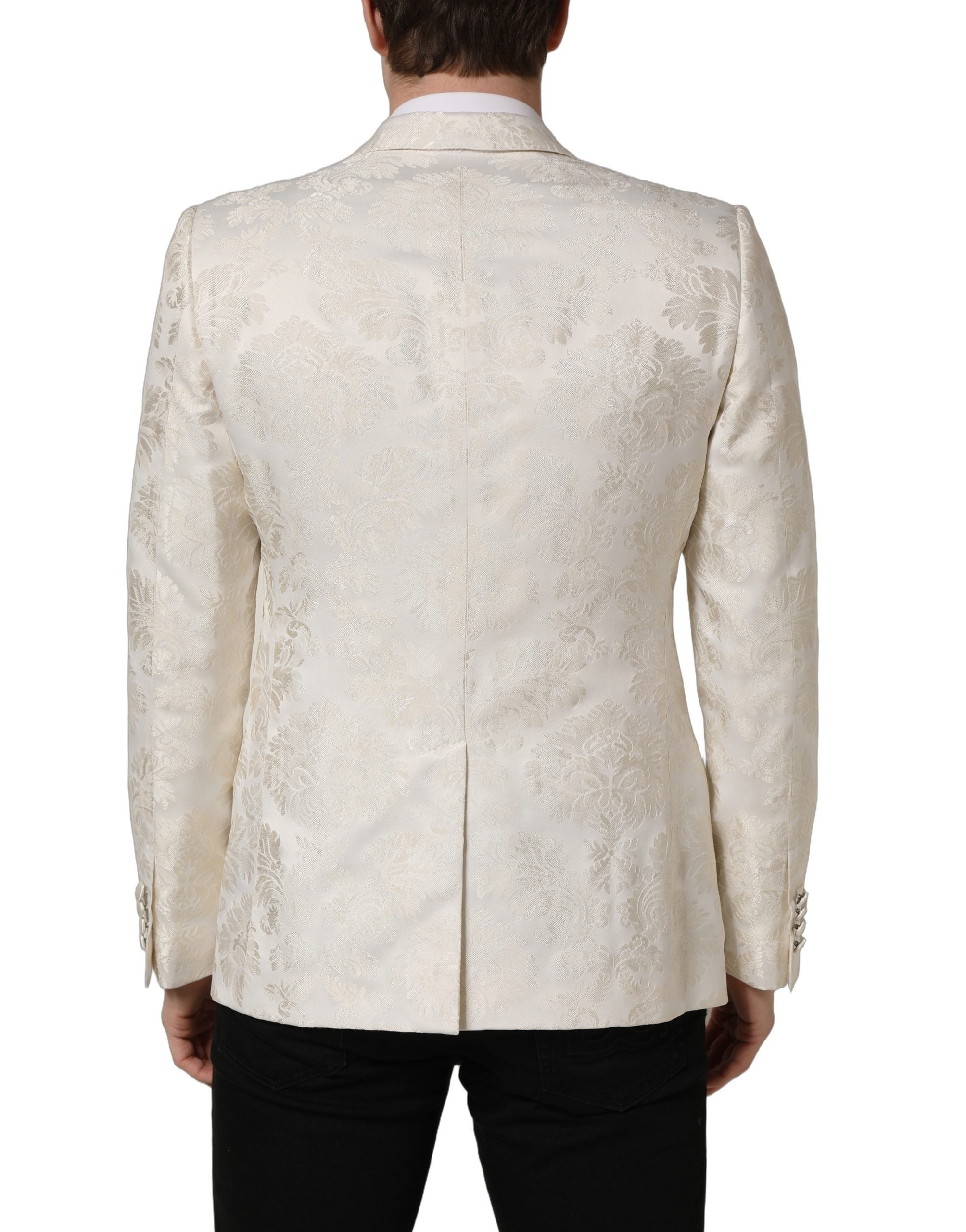 Dolce & Gabbana Off White Floral Single Breasted Men Jacket Dolce & Gabbana