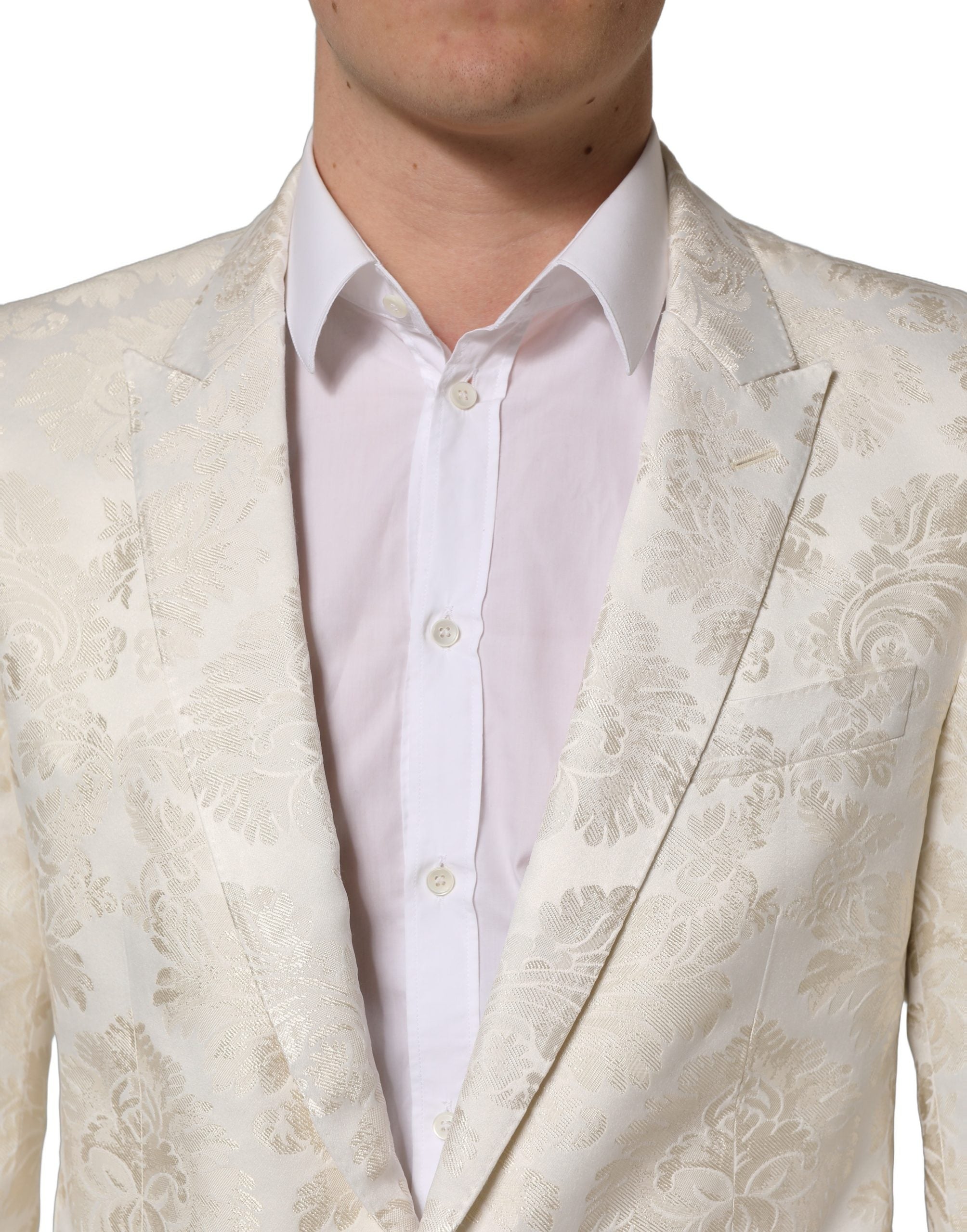 Dolce & Gabbana Off White Floral Single Breasted Men Jacket Dolce & Gabbana