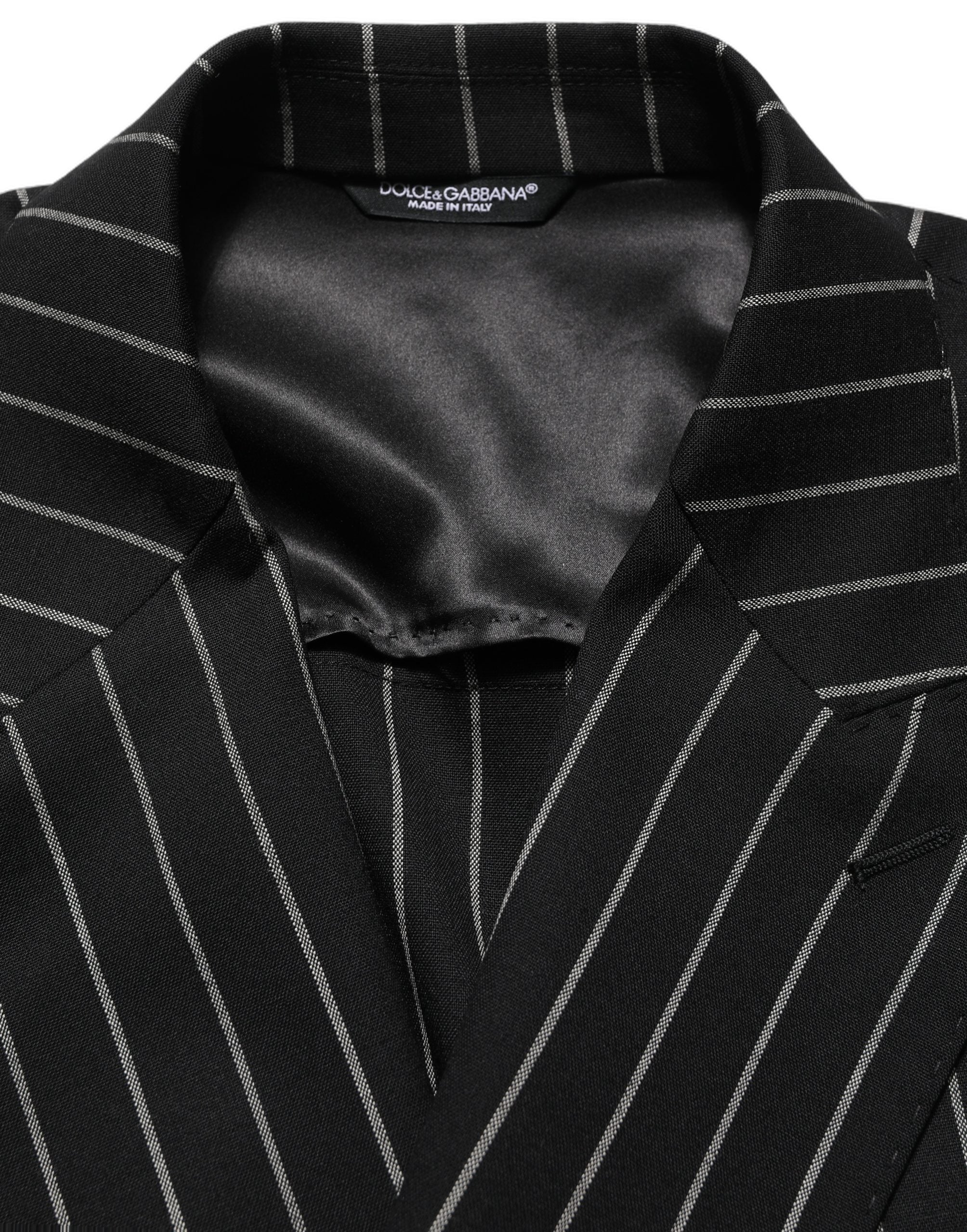 Dolce & Gabbana Black Stripes Wool Double Breasted Jacket Dolce & Gabbana