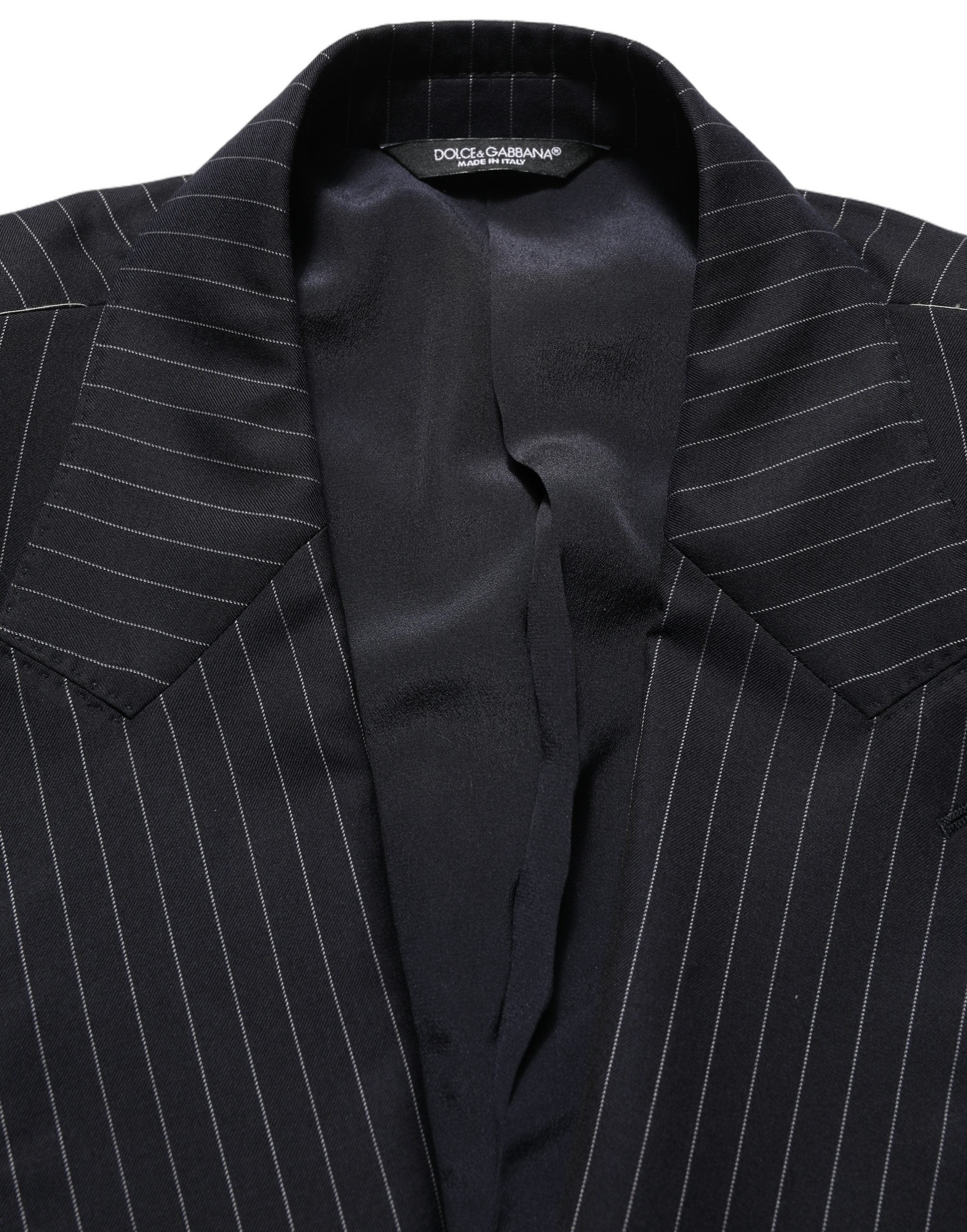 Dolce & Gabbana Black Stripes Wool Double Breasted Jacket Dolce & Gabbana