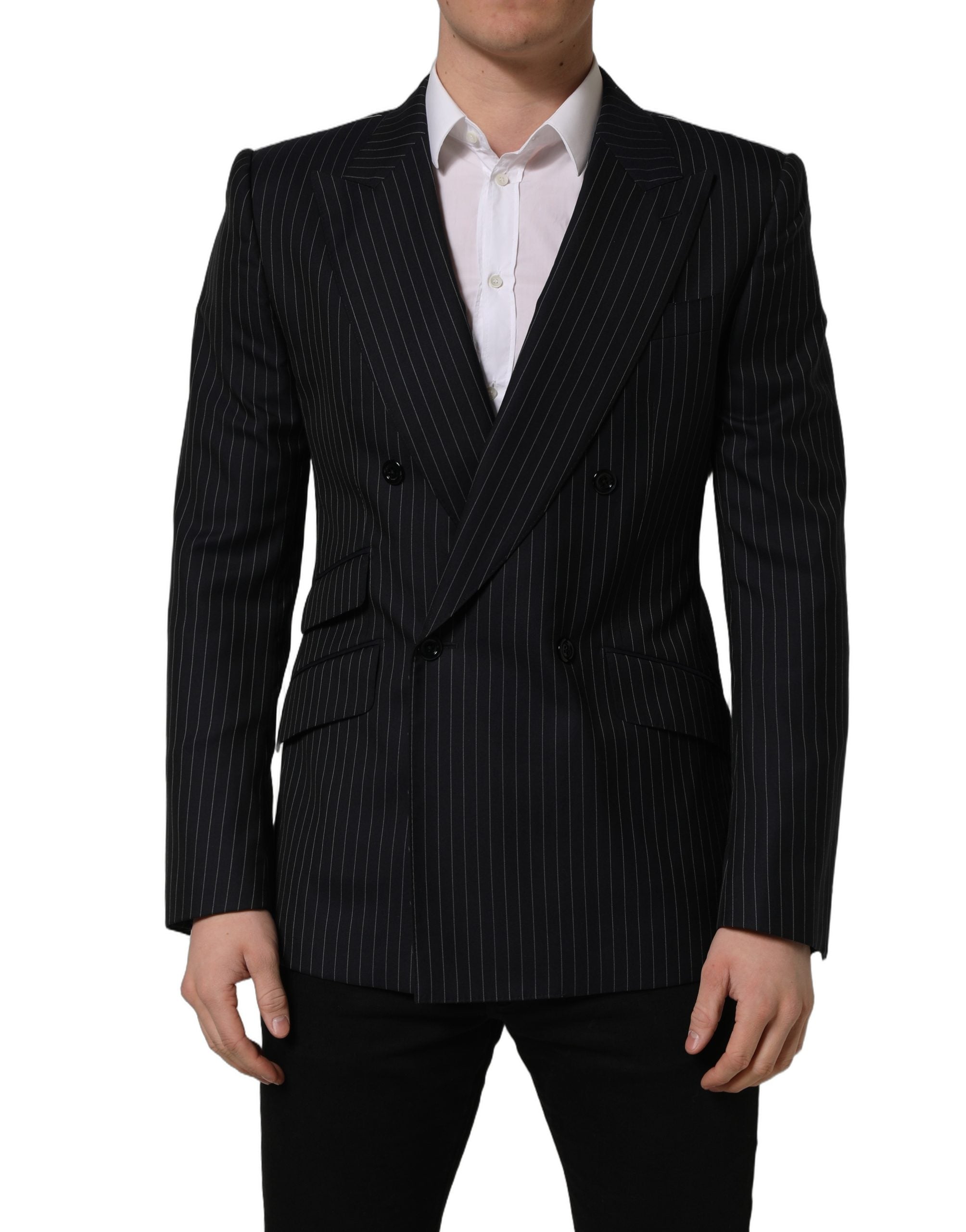 Dolce & Gabbana Black Stripes Wool Double Breasted Jacket Dolce & Gabbana