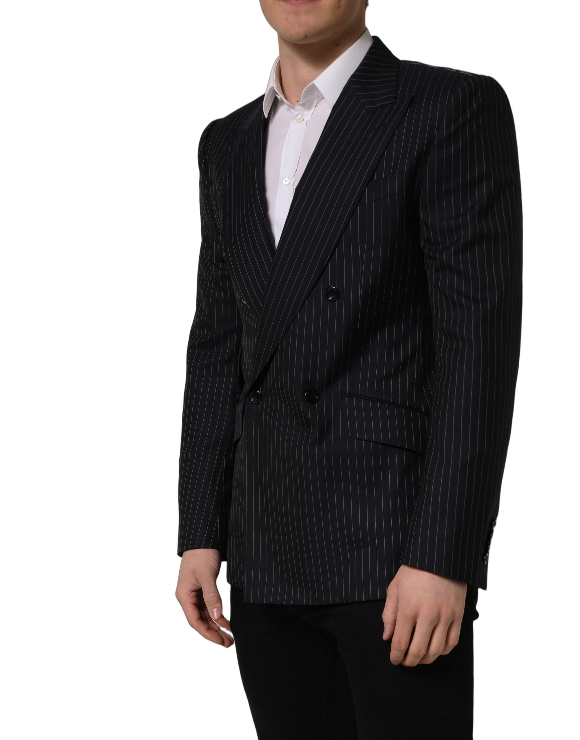 Dolce & Gabbana Black Stripes Wool Double Breasted Jacket Dolce & Gabbana