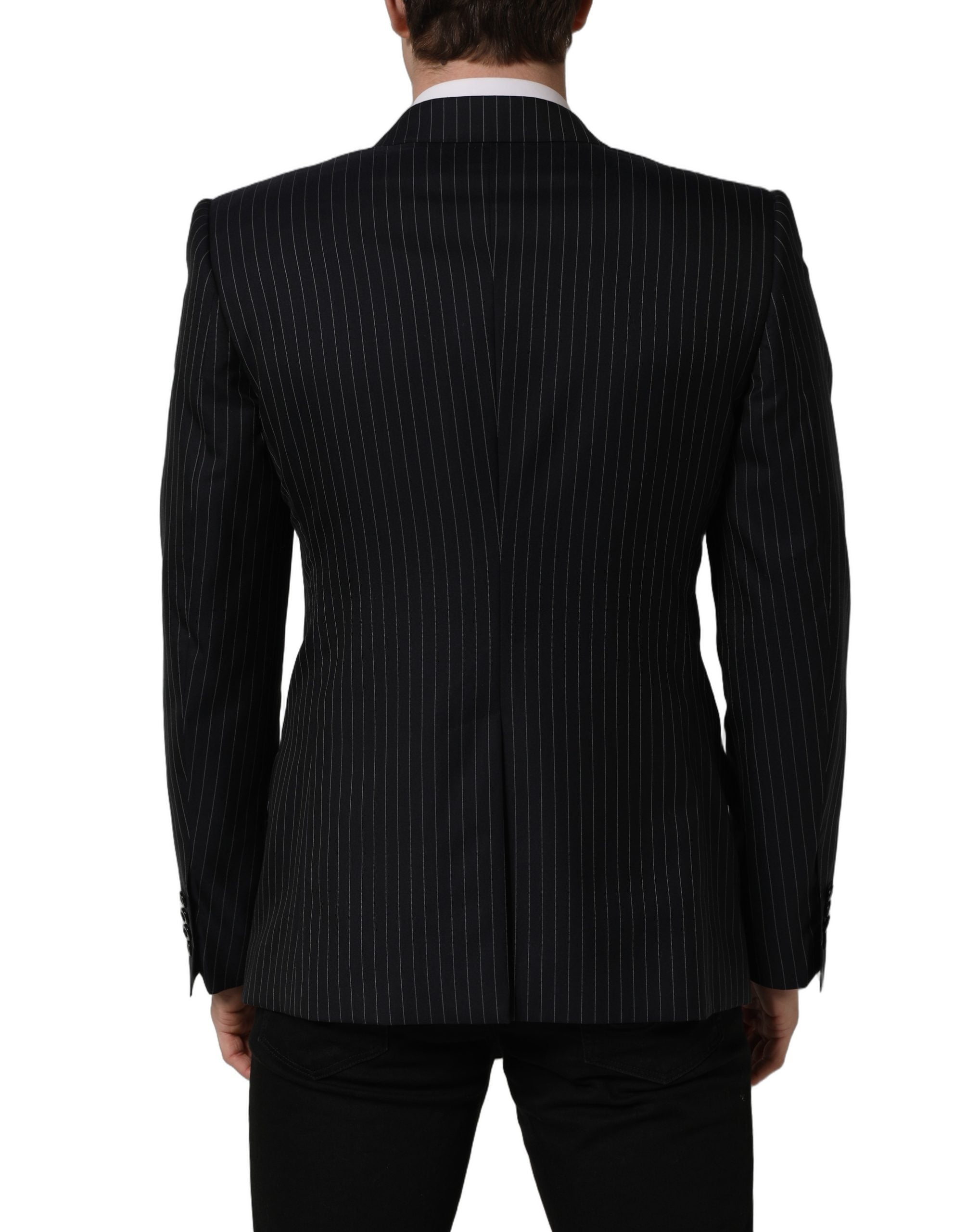 Dolce & Gabbana Black Stripes Wool Double Breasted Jacket Dolce & Gabbana