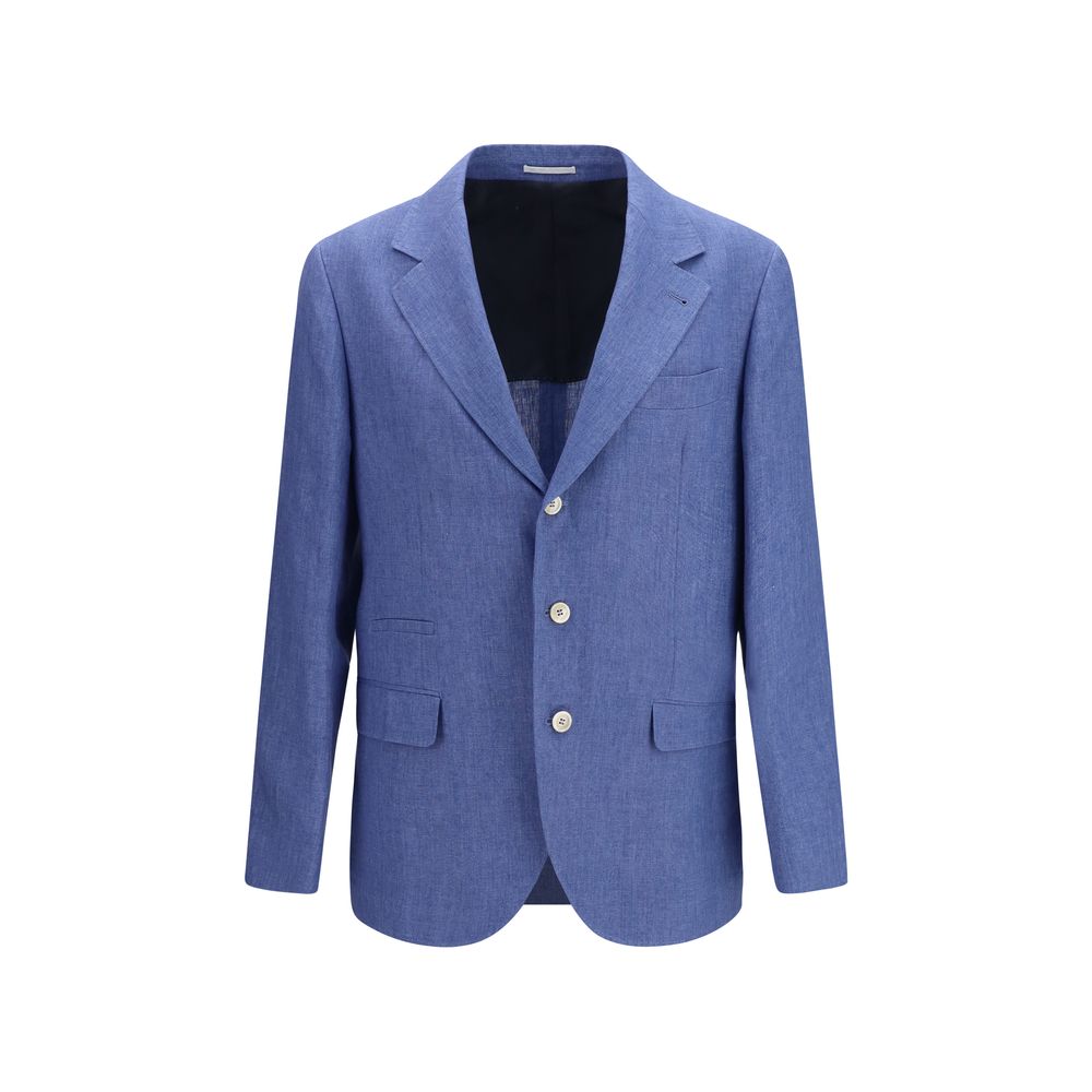 Brunello Cucinelli Blue Linen Full-Length Jacket Brunello Cucinelli