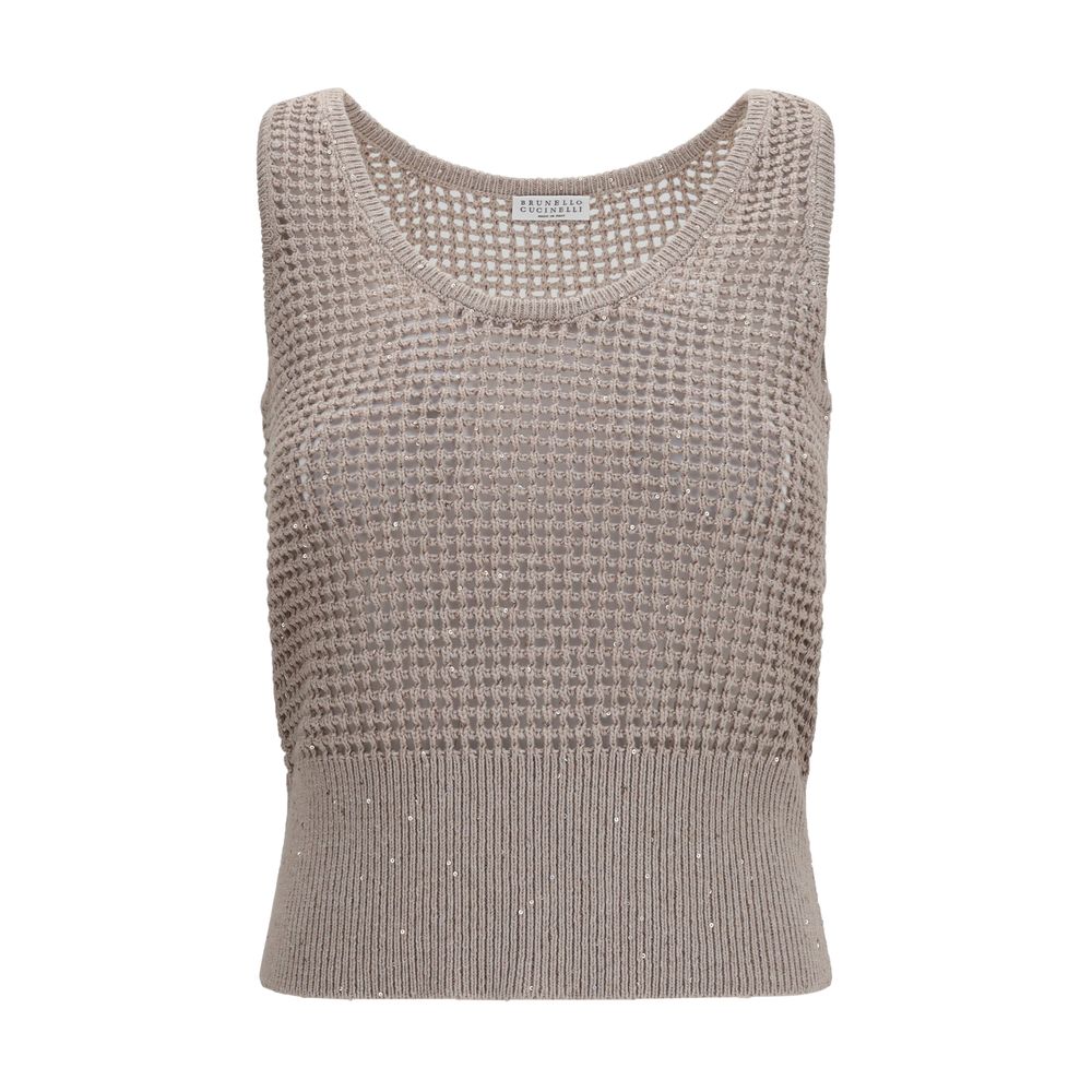 Brunello Cucinelli Beige Cotton Tank Tops Brunello Cucinelli