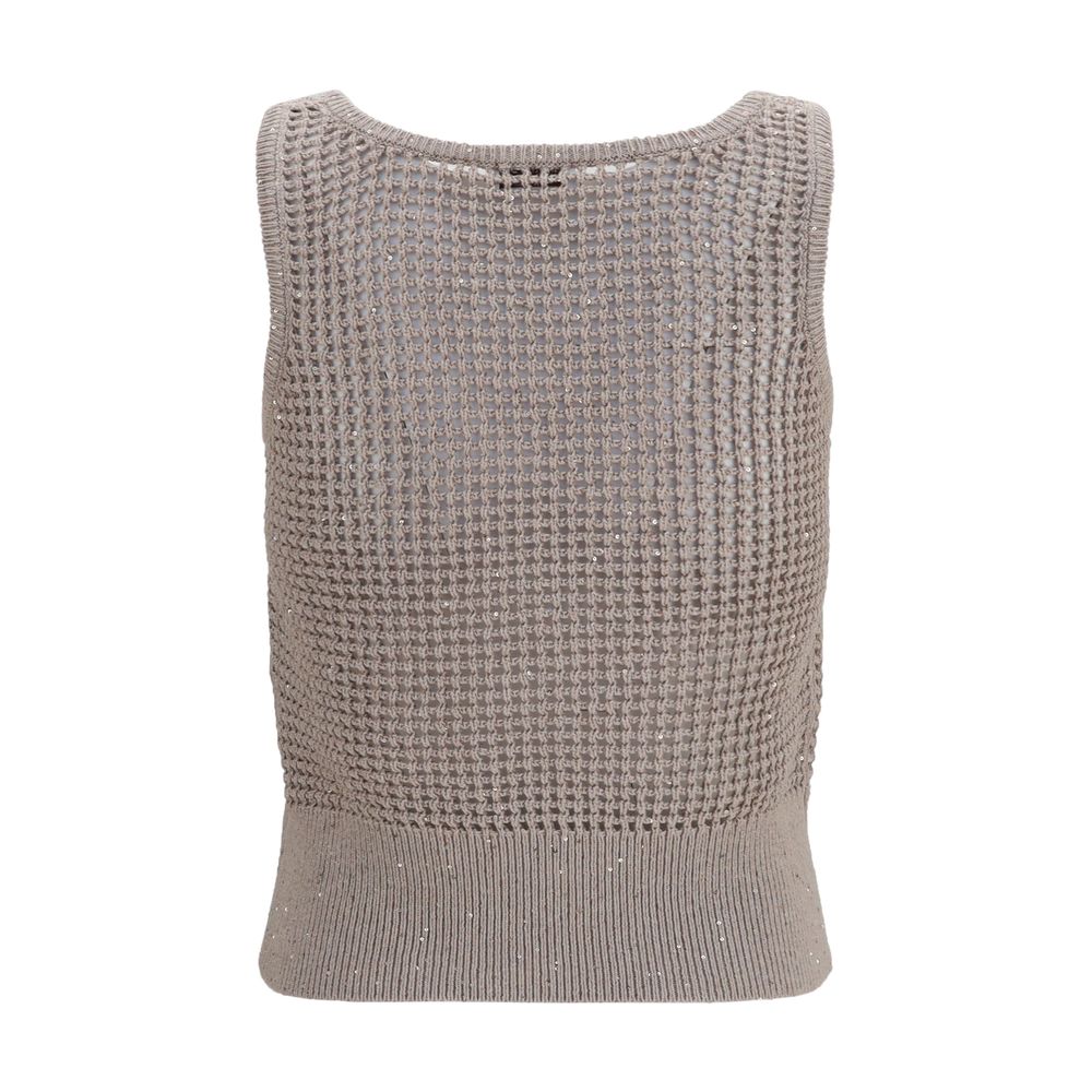 Brunello Cucinelli Beige Cotton Tank Tops Brunello Cucinelli
