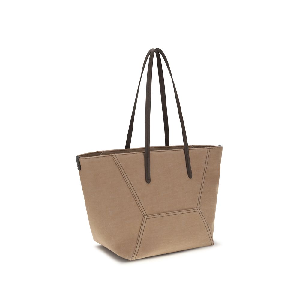 Brunello Cucinelli Beige Cotton Shoulder Bag Brunello Cucinelli