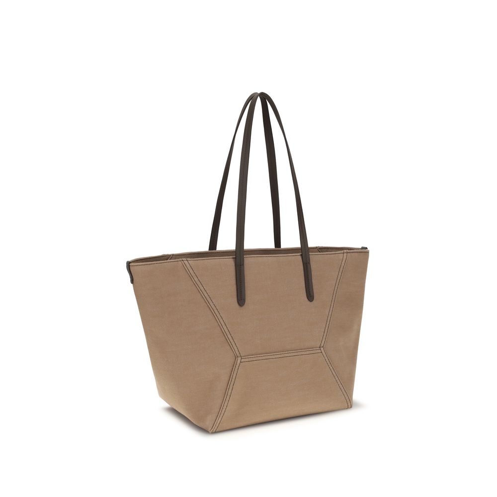 Brunello Cucinelli Beige Cotton Shoulder Bag Brunello Cucinelli