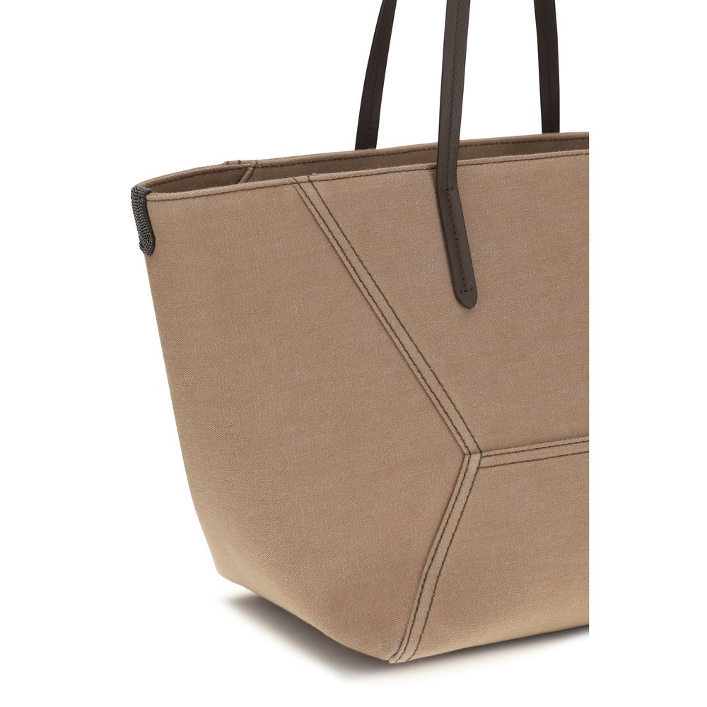 Brunello Cucinelli Beige Cotton Shoulder Bag Brunello Cucinelli