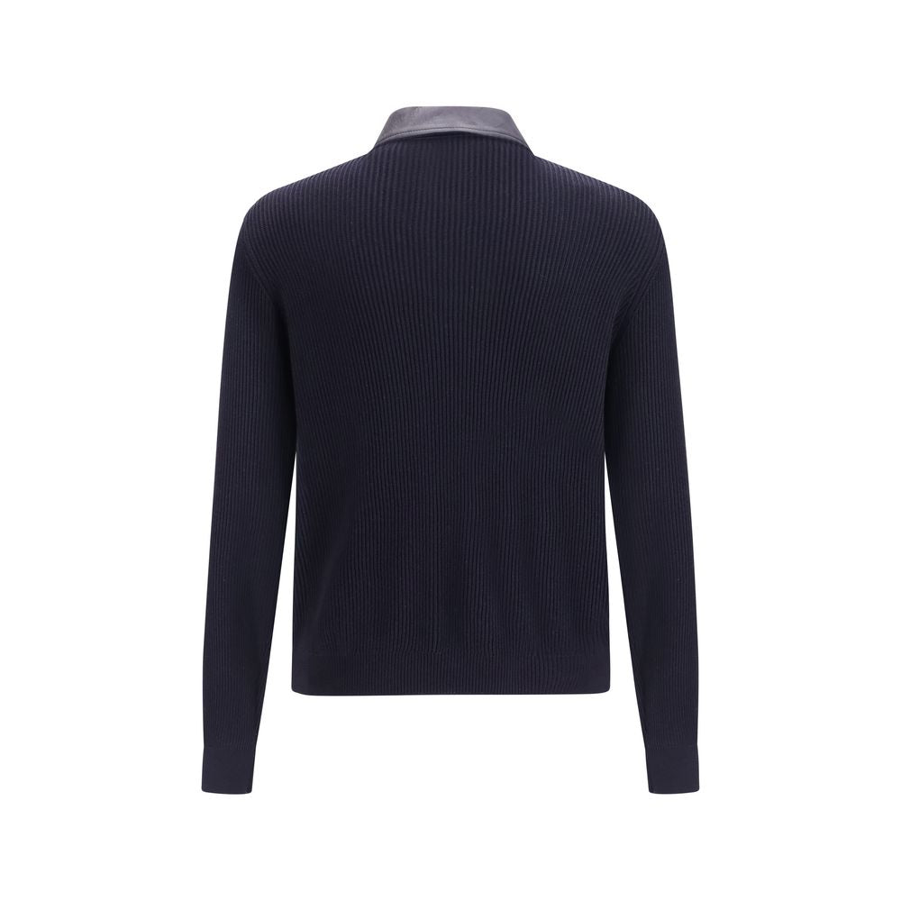 Brunello Cucinelli Blue Calf Leather Bos Taurus Leather Jacket Brunello Cucinelli