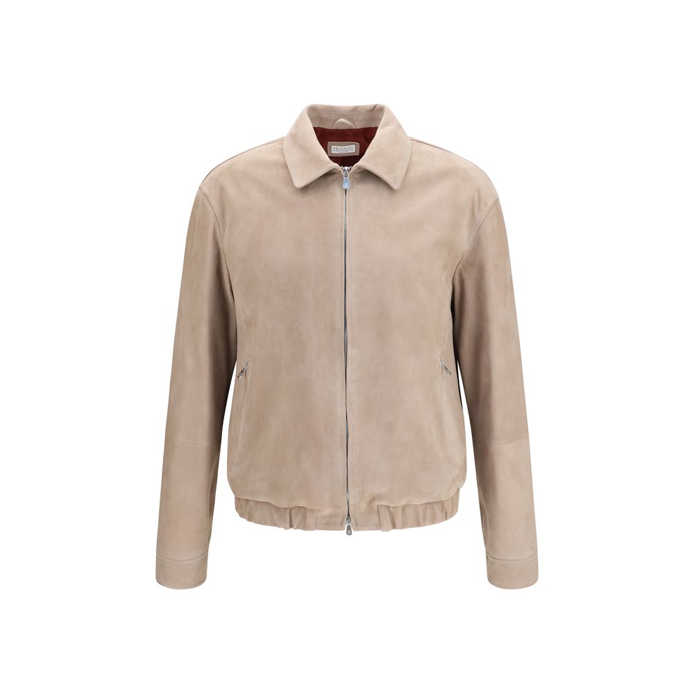 Brunello Cucinelli Beige Calf Leather Bos Taurus Leather Jacket Brunello Cucinelli