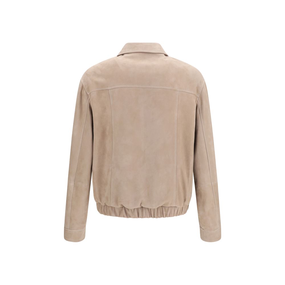 Brunello Cucinelli Beige Calf Leather Bos Taurus Leather Jacket Brunello Cucinelli