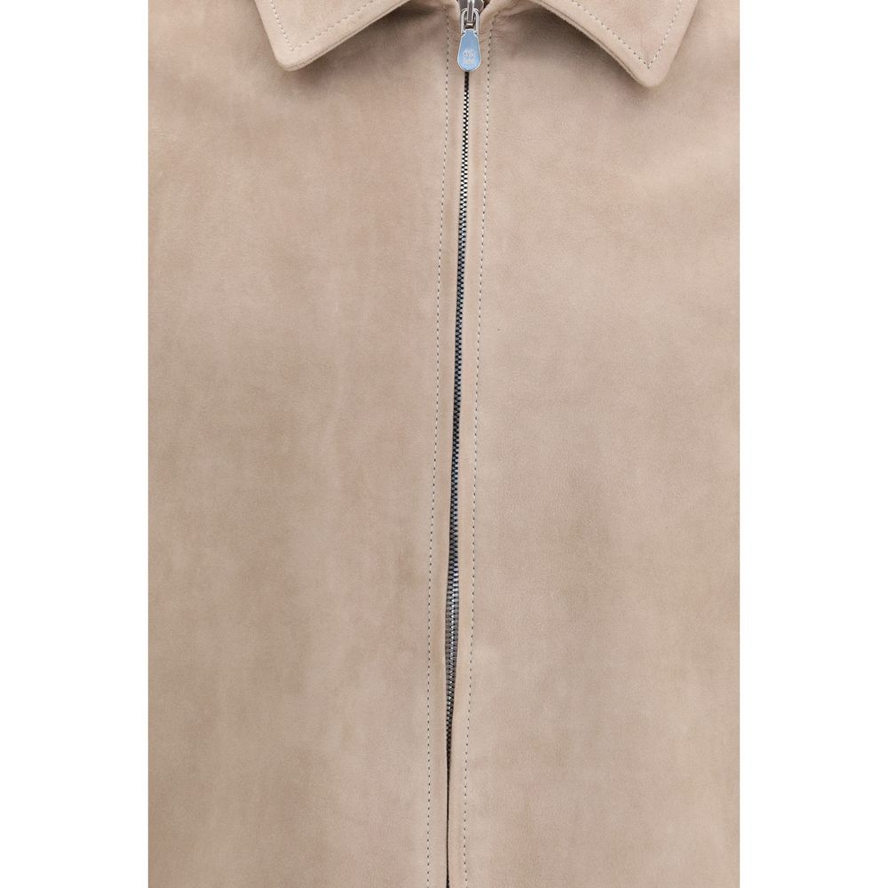 Brunello Cucinelli Beige Calf Leather Bos Taurus Leather Jacket Brunello Cucinelli