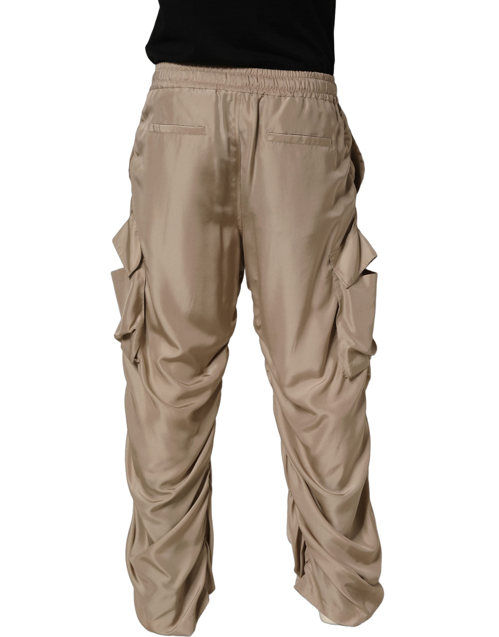 Dolce & Gabbana Brown Ruched Cargo Parachute Men Jogger Pants Dolce & Gabbana