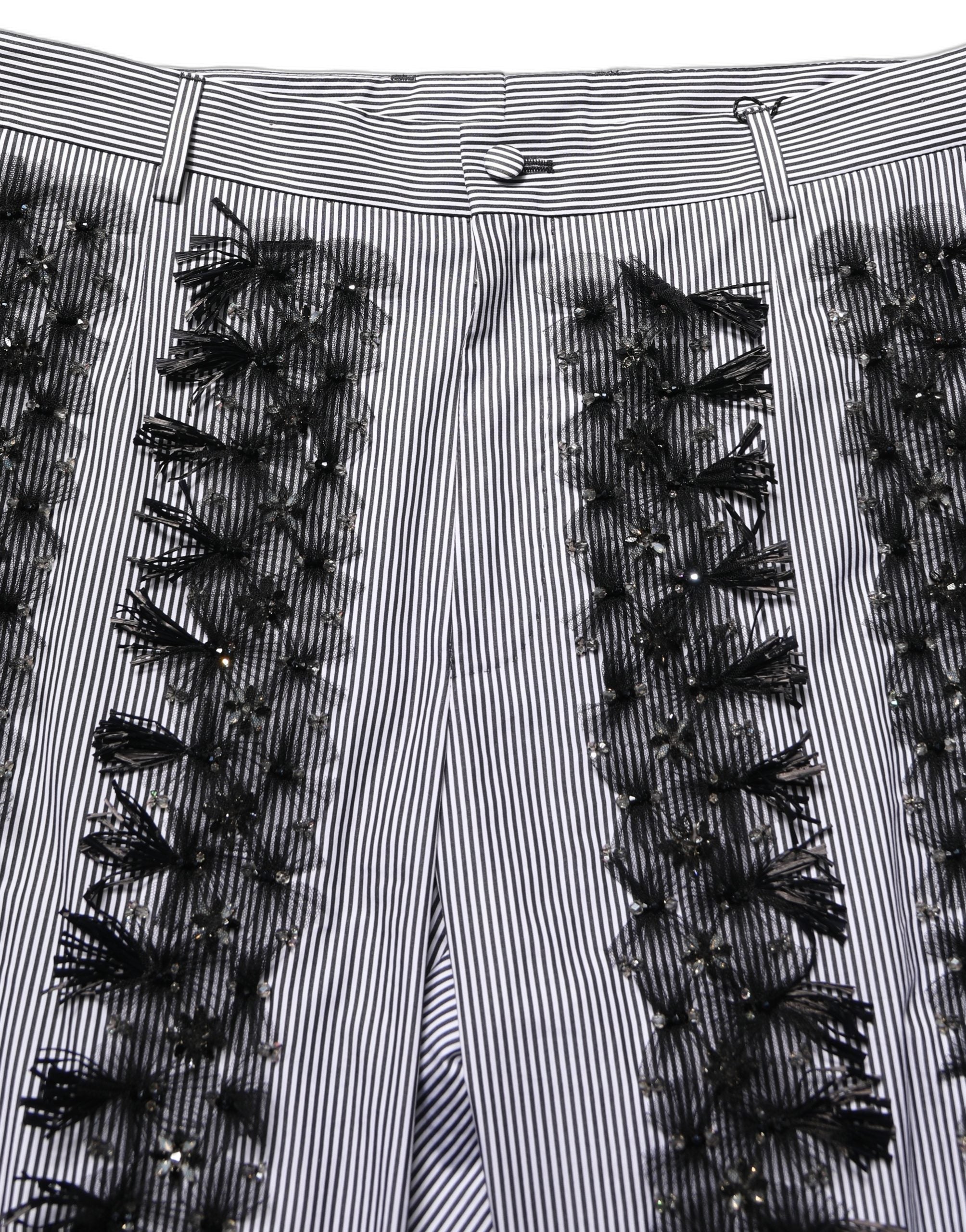 Dolce & Gabbana BlackGray Pinstripe Embellished Trouser Pants Dolce & Gabbana