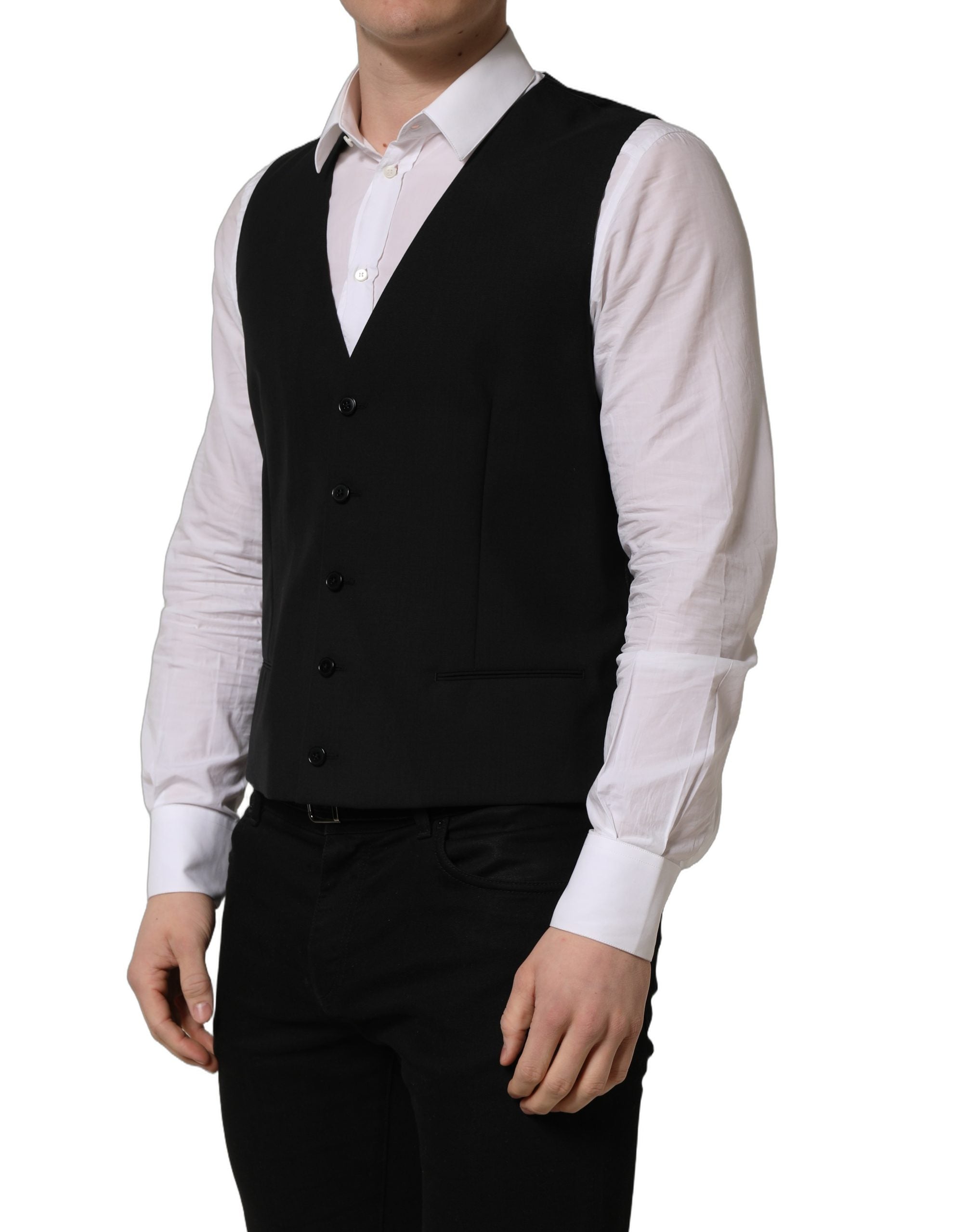 Dolce & Gabbana Black Wool Single Breasted Waistcoat Vest Dolce & Gabbana