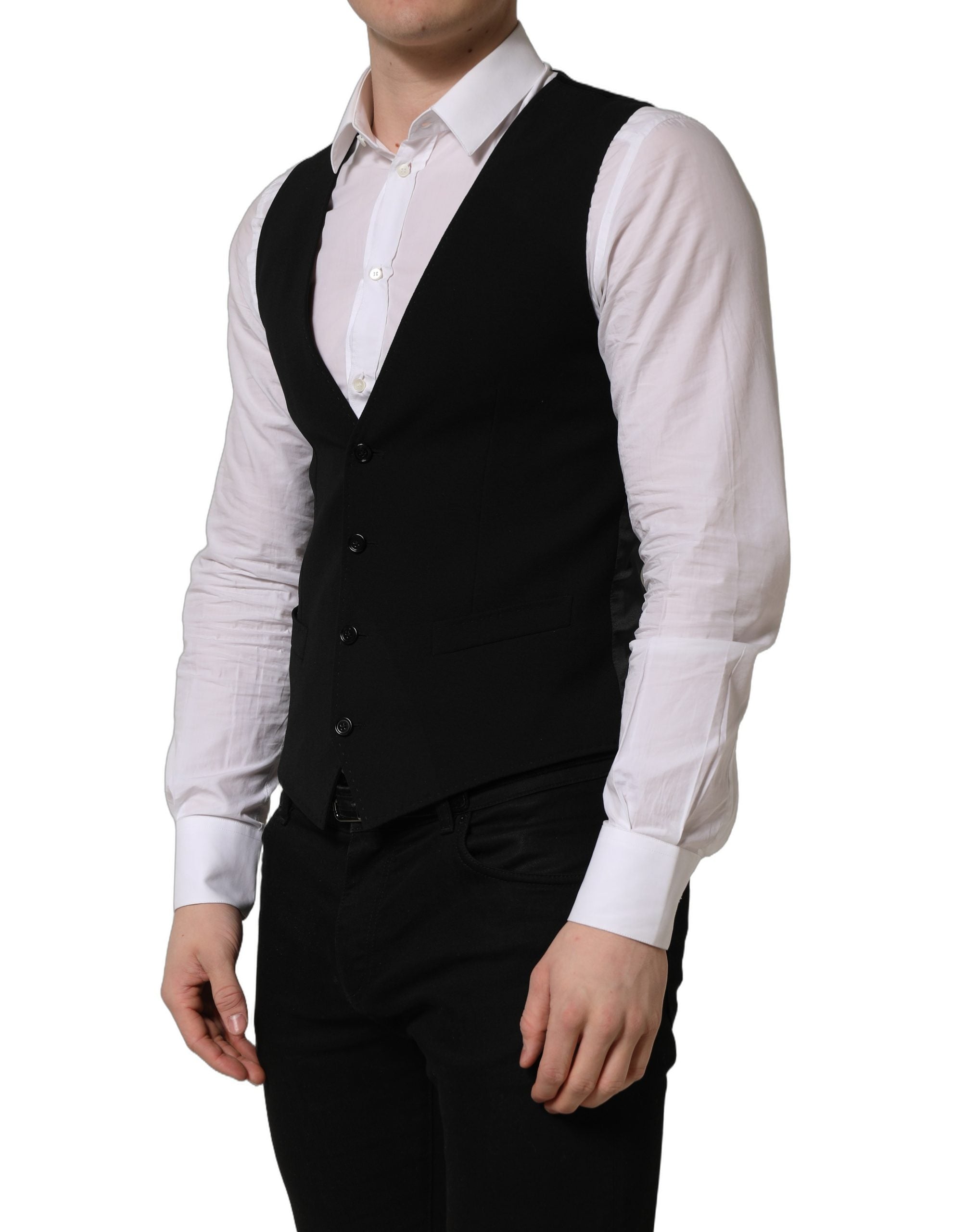 Dolce & Gabbana Black Wool Single Breasted Waistcoat Vest Dolce & Gabbana